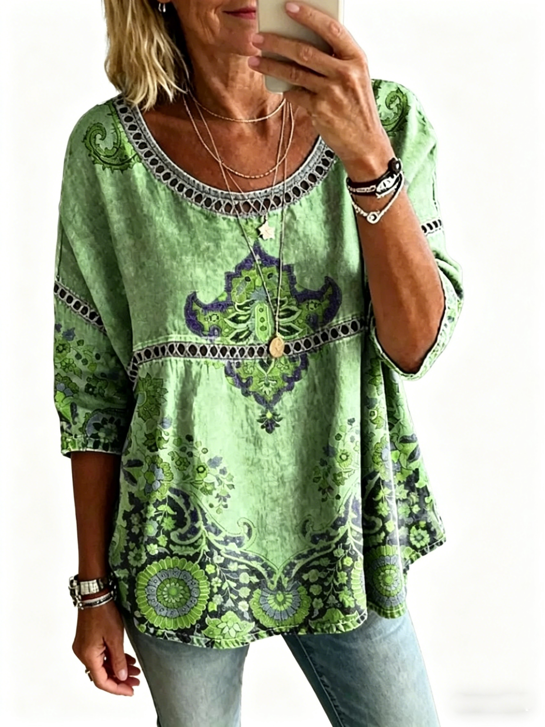 Blouse décontractée vintage pour femme, imprimé abstrait et coupe ample