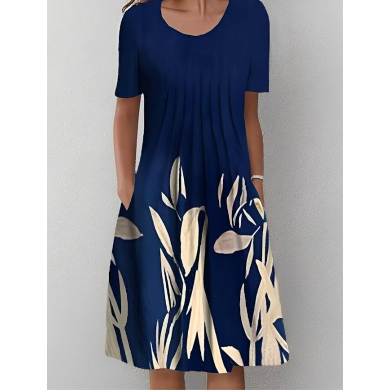 Robe femme col rond, manches courtes et imprimé floral