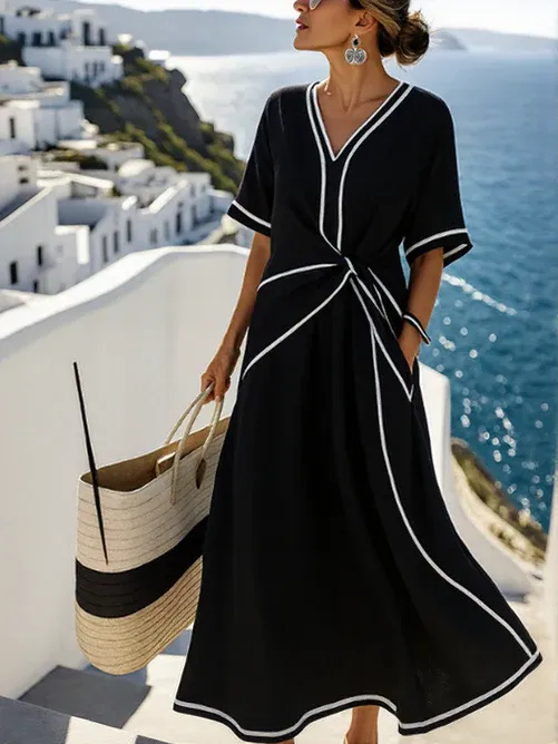 🔥 DÉSTOCKAGE – Robe encolure V, coupe tendance