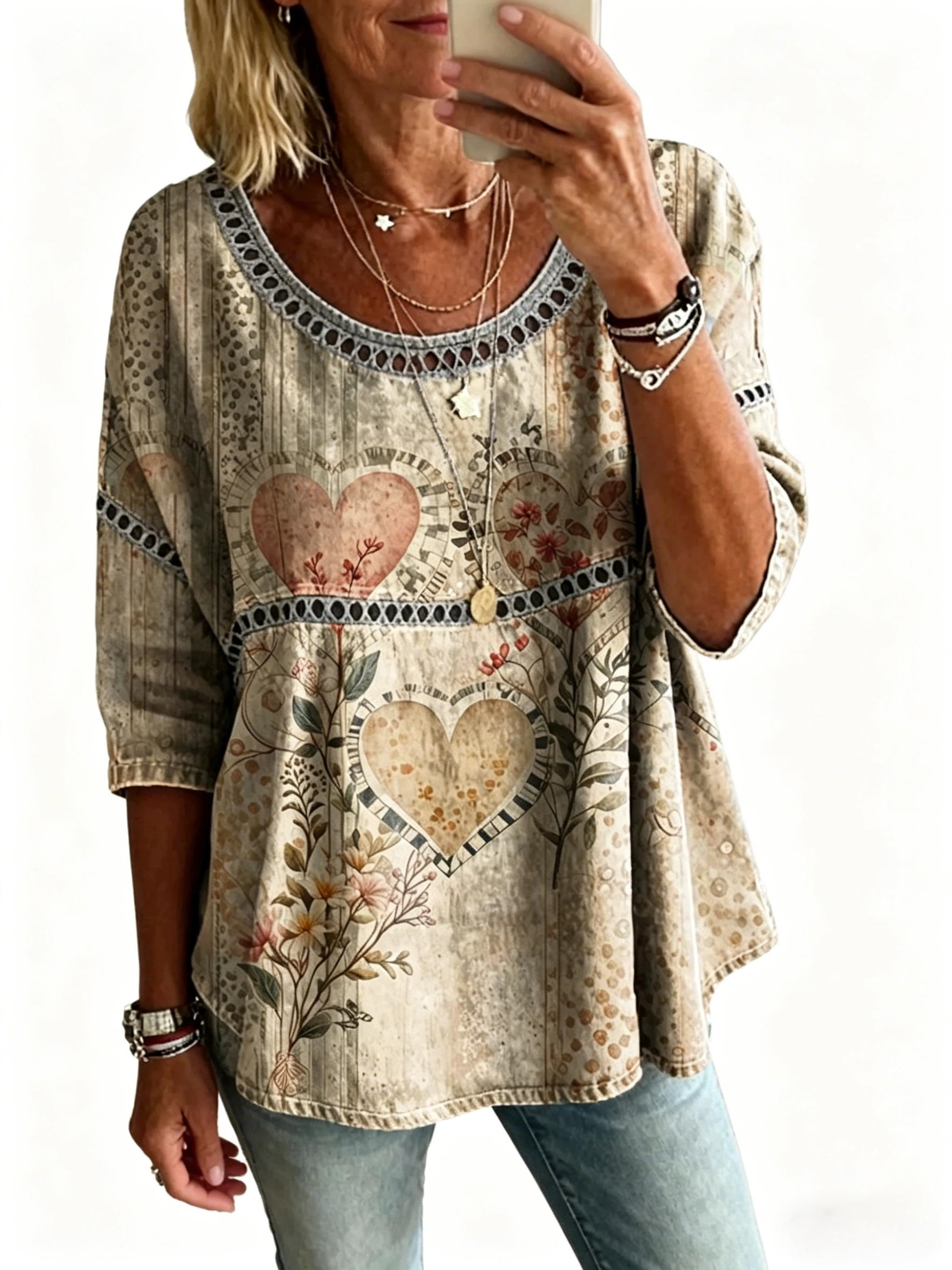 Blouse décontractée vintage pour femme, imprimé abstrait et coupe ample