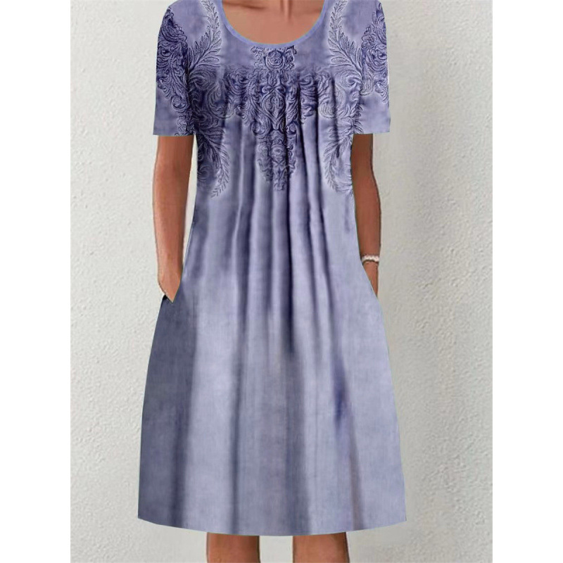 Robe femme col rond, manches courtes et imprimé floral