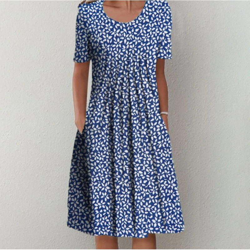 Robe femme col rond, manches courtes et imprimé floral