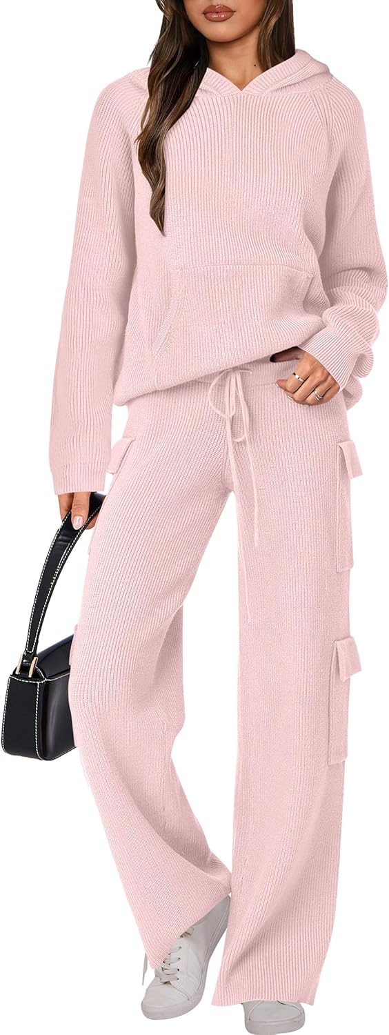 🎄 LIQUIDATION NOËL 🔥 Ensemble 2 pièces – Sweat à capuche tricoté et pantalon droit