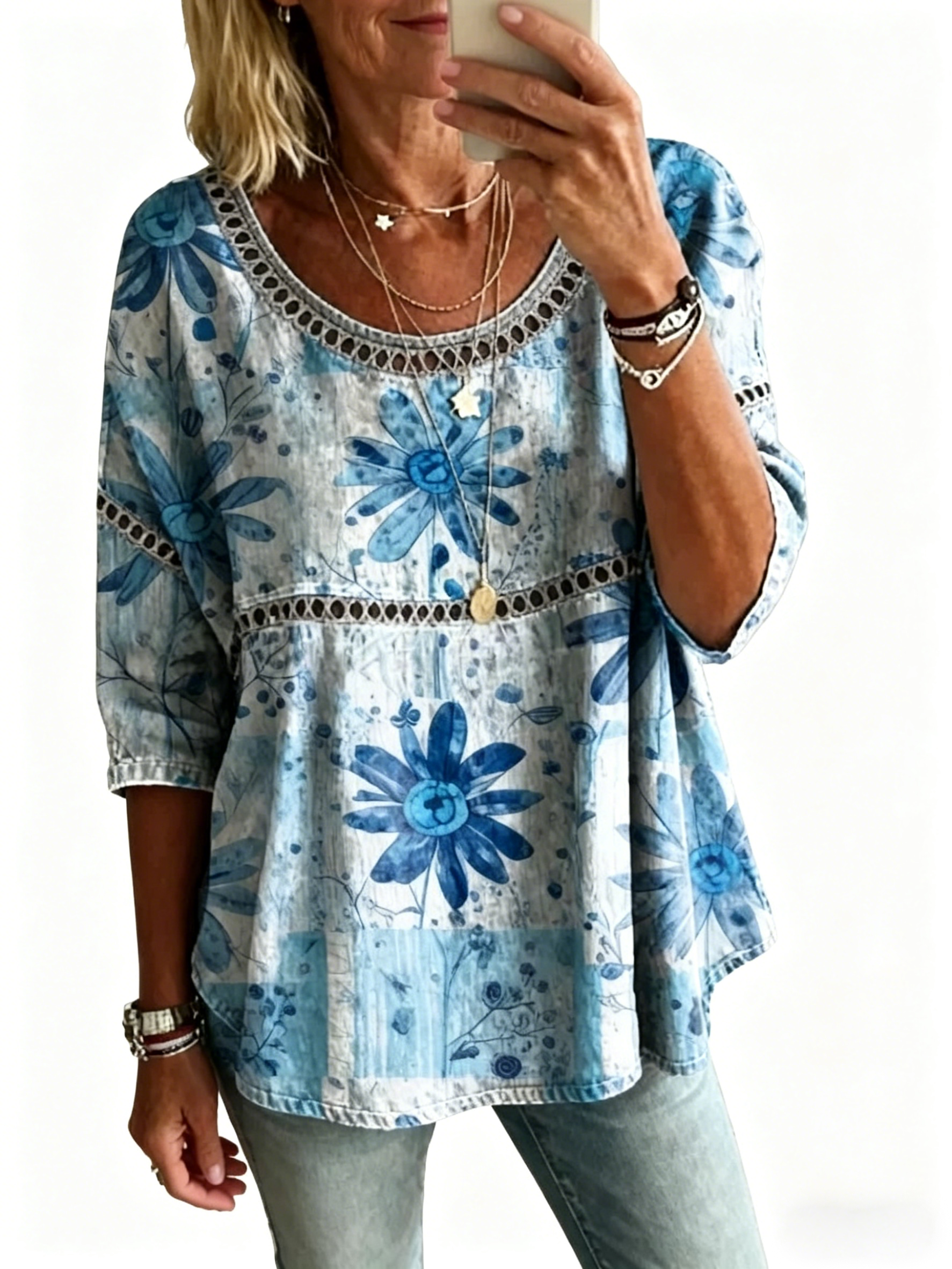 Blouse décontractée vintage pour femme, imprimé abstrait et coupe ample