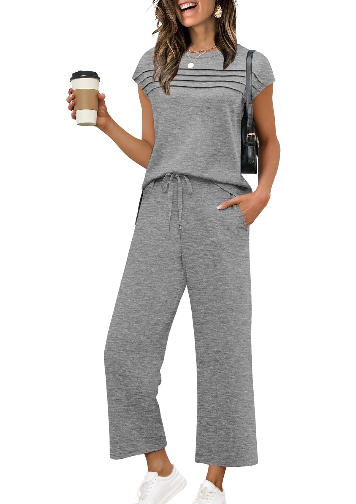 🔥 Soldes déstockage : Ensemble deux pièces femme, sweat manches courtes, tenue décontractée pour voyage