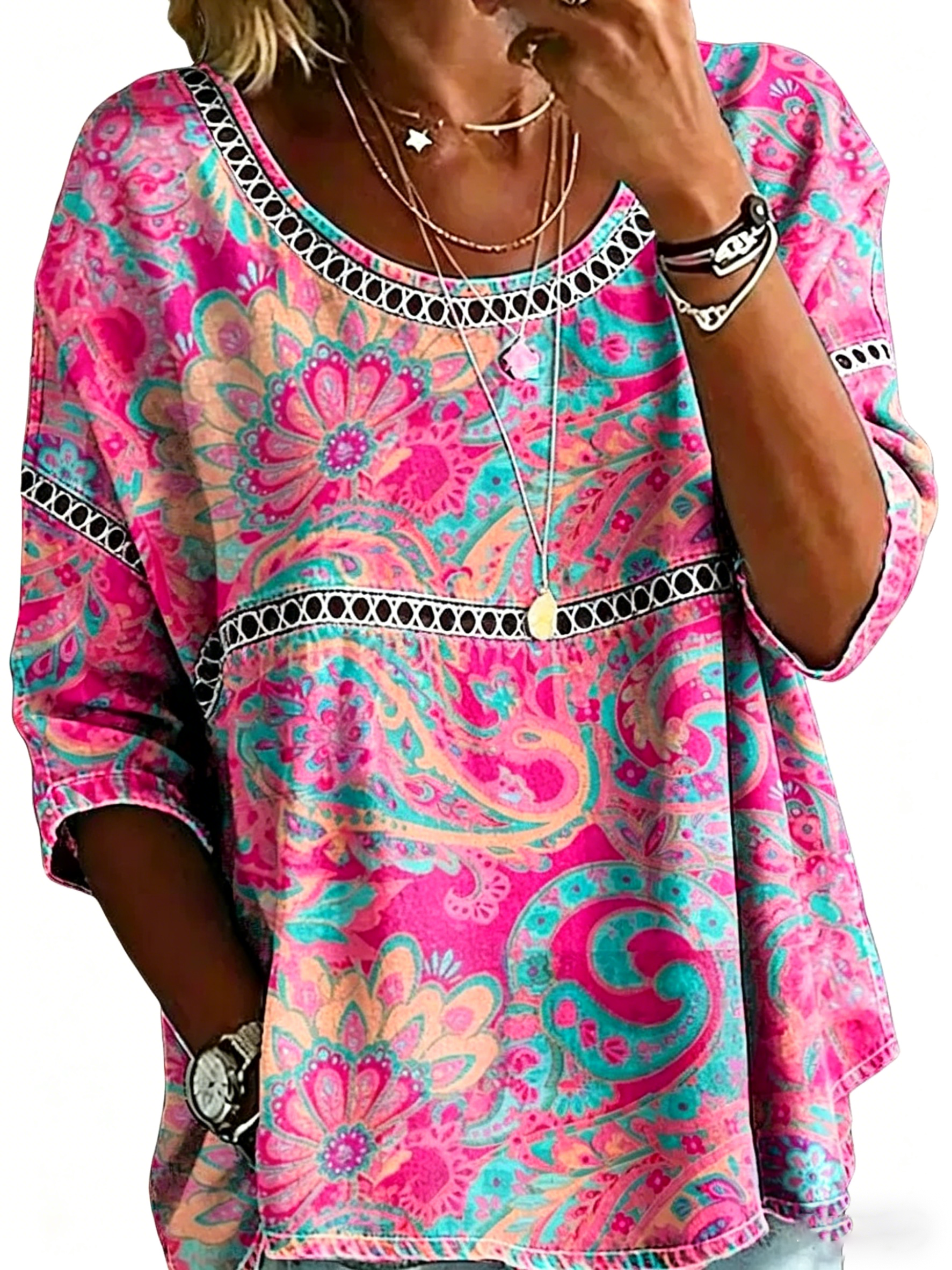 Blouse décontractée vintage pour femme, imprimé abstrait et coupe ample