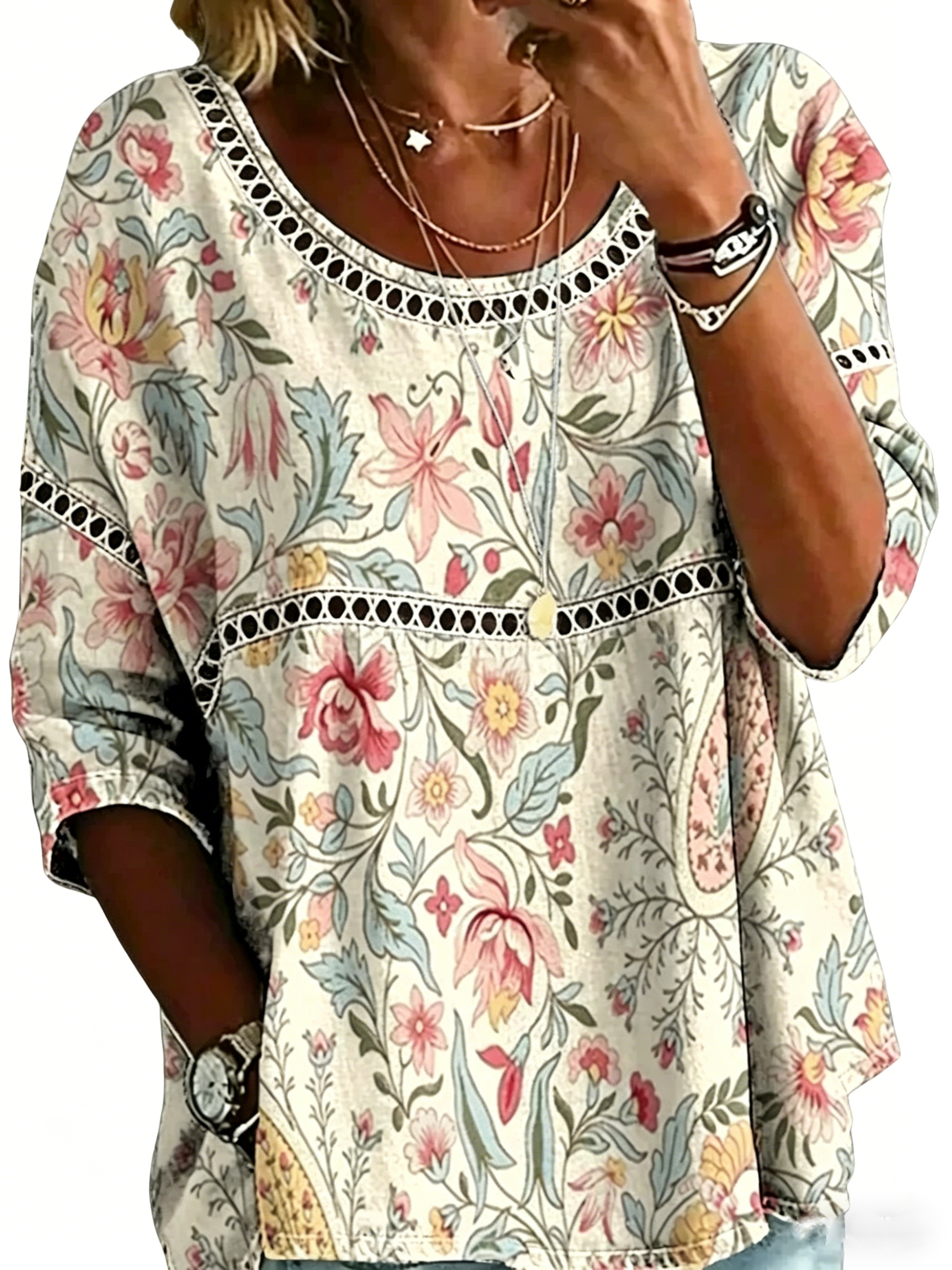 Blouse décontractée vintage pour femme, imprimé abstrait et coupe ample