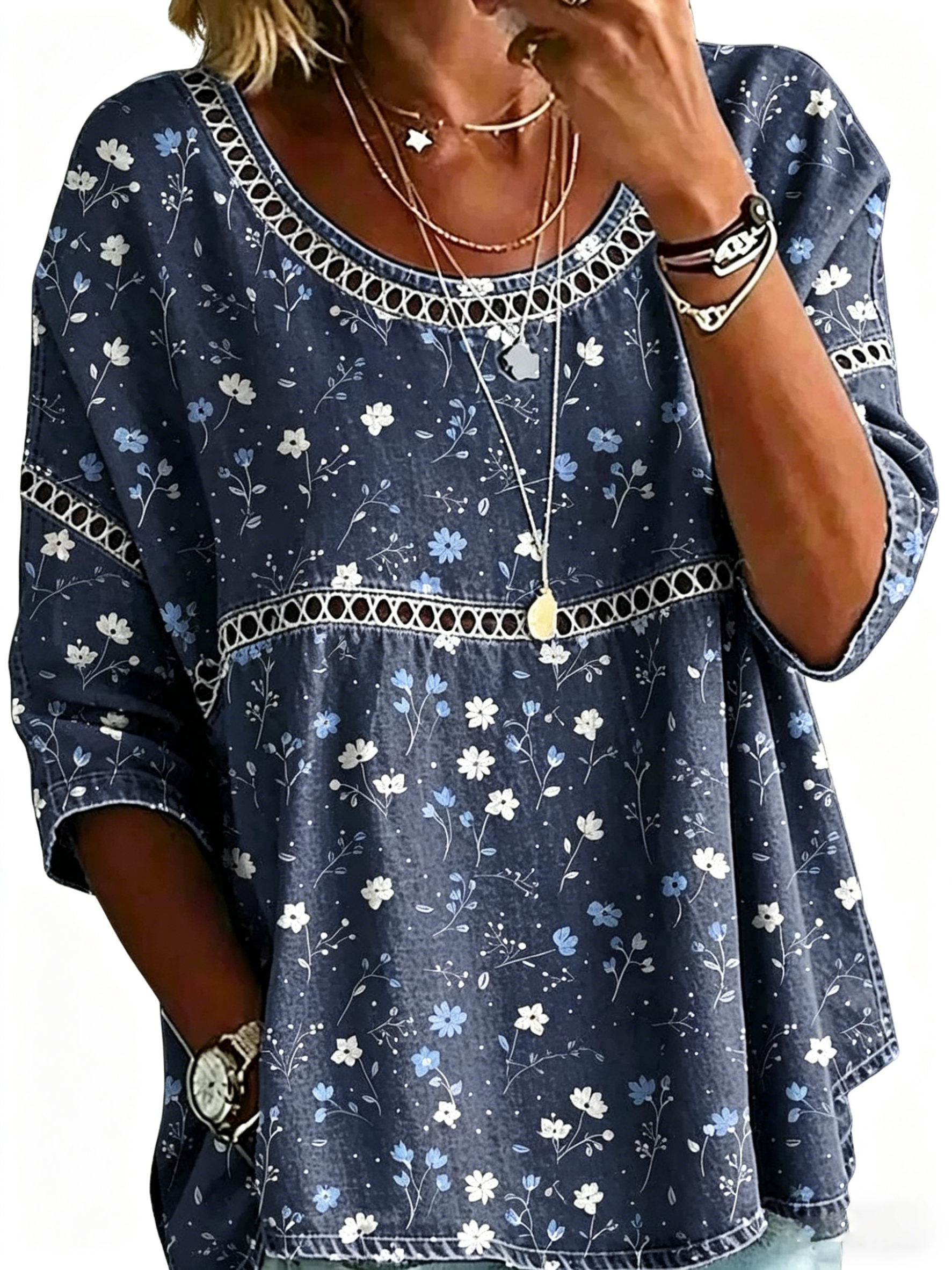Blouse décontractée vintage pour femme, imprimé abstrait et coupe ample
