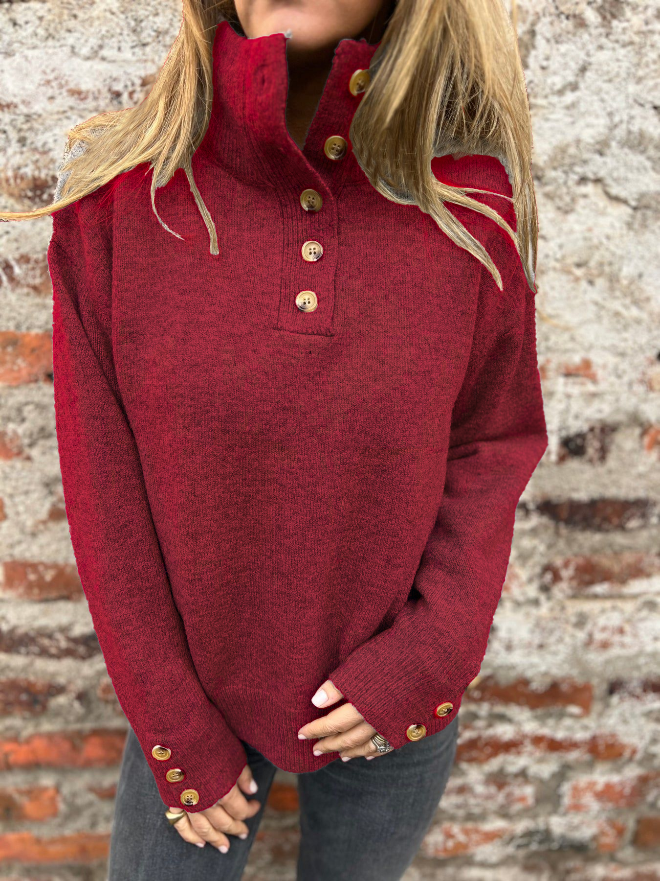 Soldes déstockage 2025 🔥 Sweat femme à col haut avec boutons design exclusif