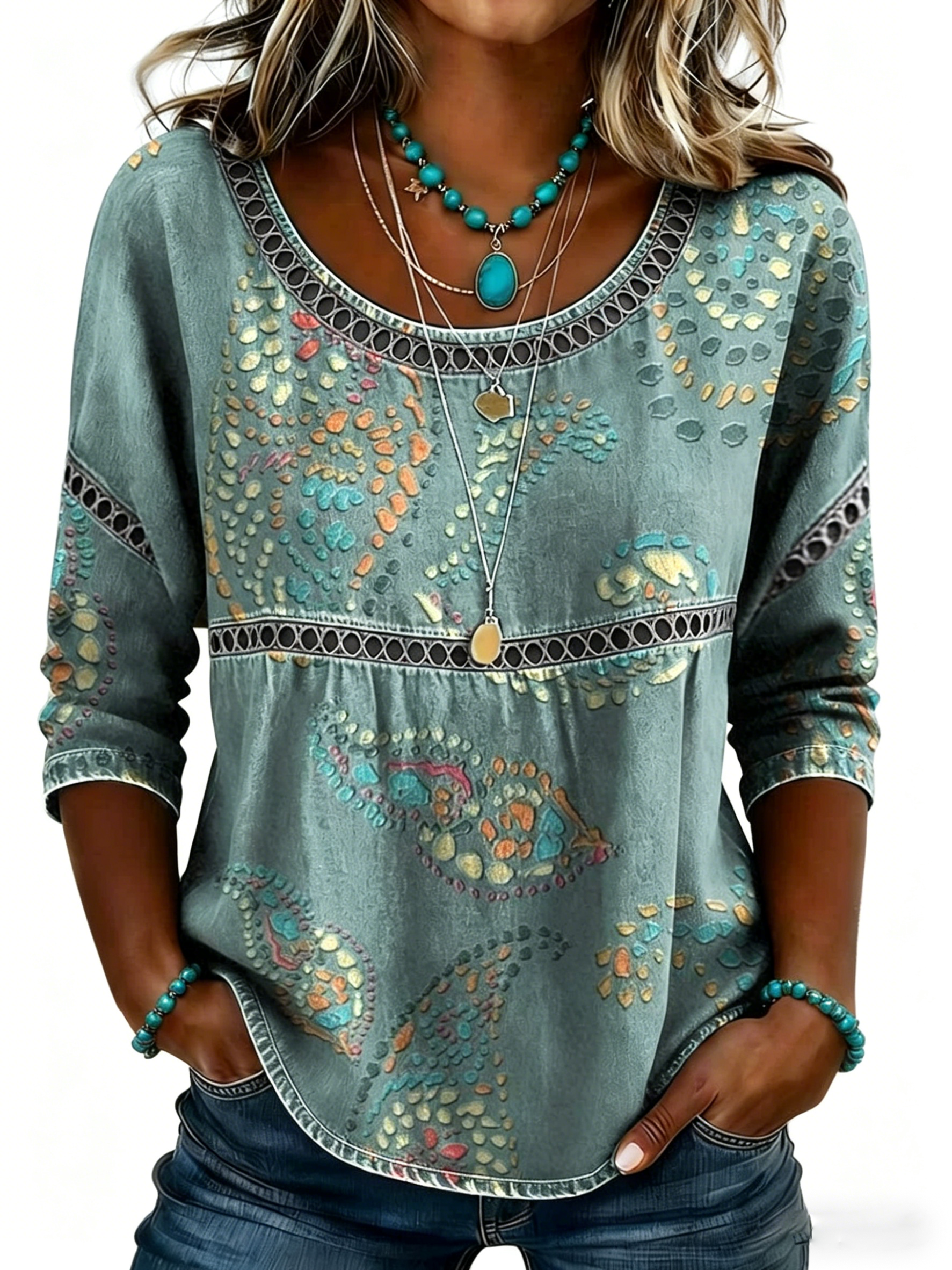 Blouse décontractée vintage pour femme, imprimé abstrait et coupe ample