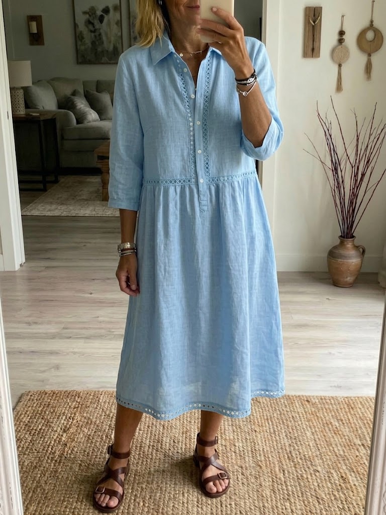 Robe en lin-coton à coupe décontractée