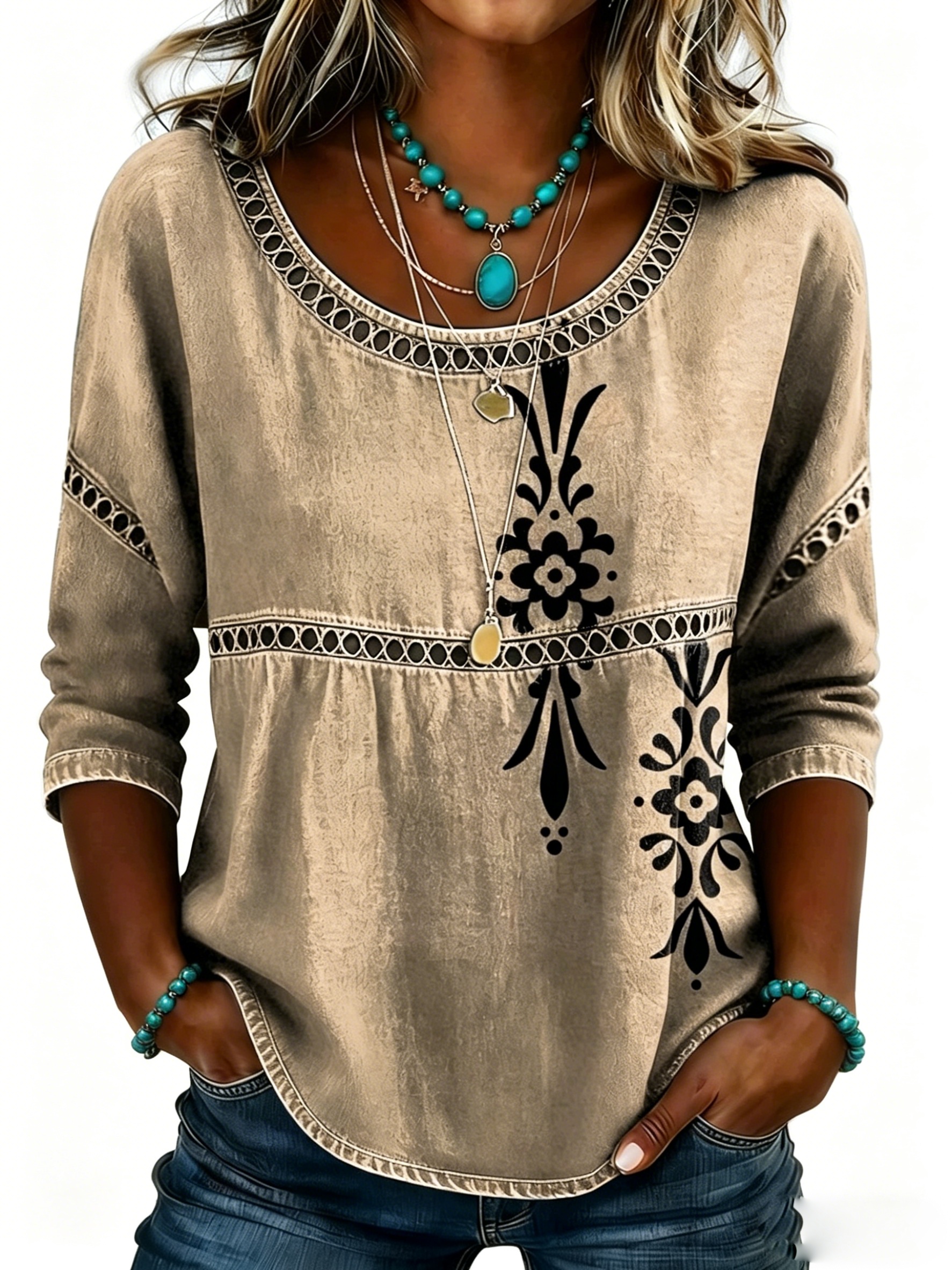 Blouse décontractée vintage pour femme, imprimé abstrait et coupe ample