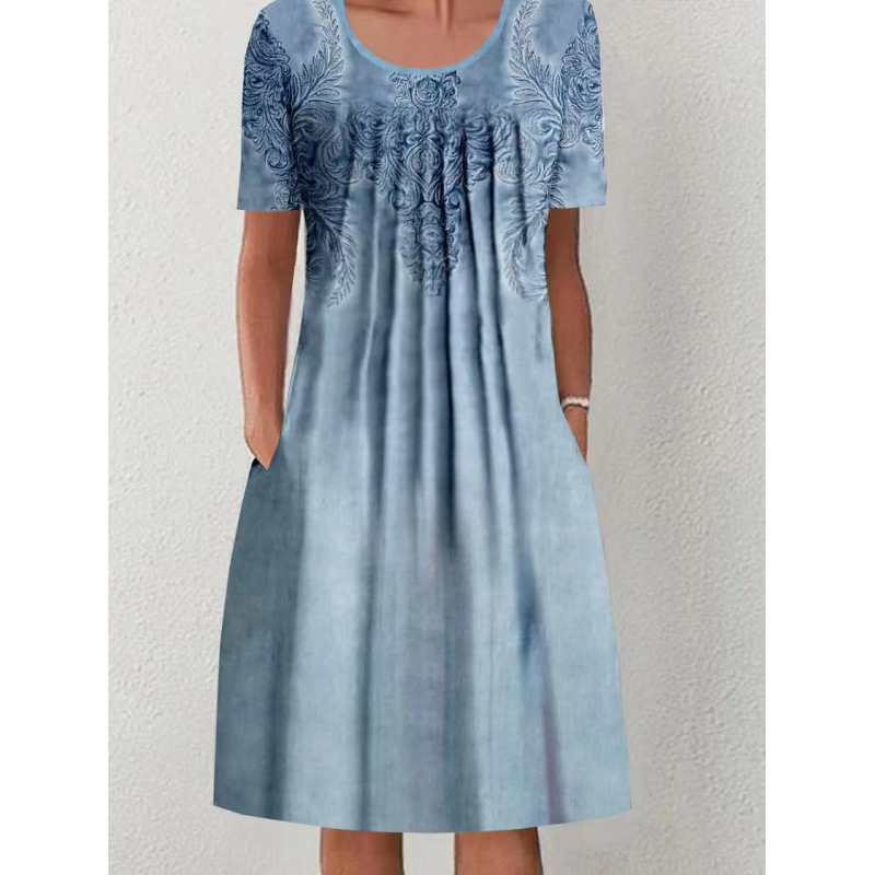 Robe femme col rond, manches courtes et imprimé floral