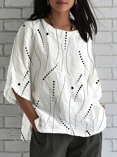 Blouse décontractée vintage pour femme, imprimé abstrait et coupe ample