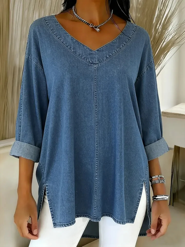 🎄 Nouveautés 🔥 Haut décontracté femme en coton jean délavé