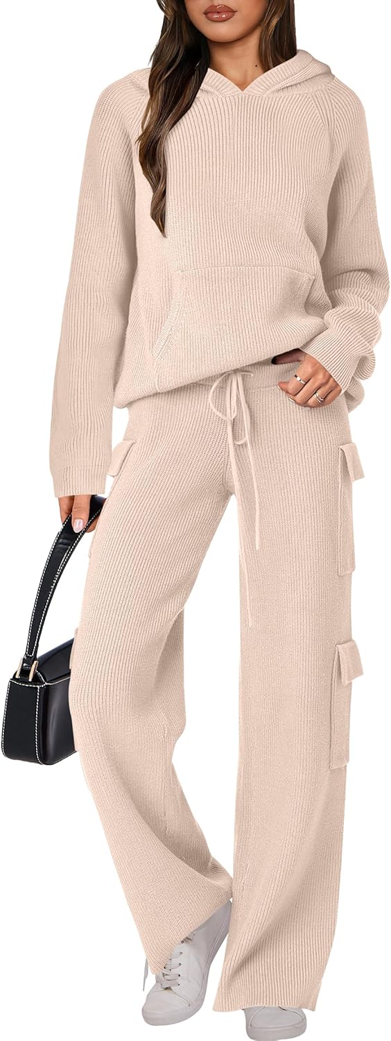 🎄 LIQUIDATION NOËL 🔥 Ensemble 2 pièces – Sweat à capuche tricoté et pantalon droit