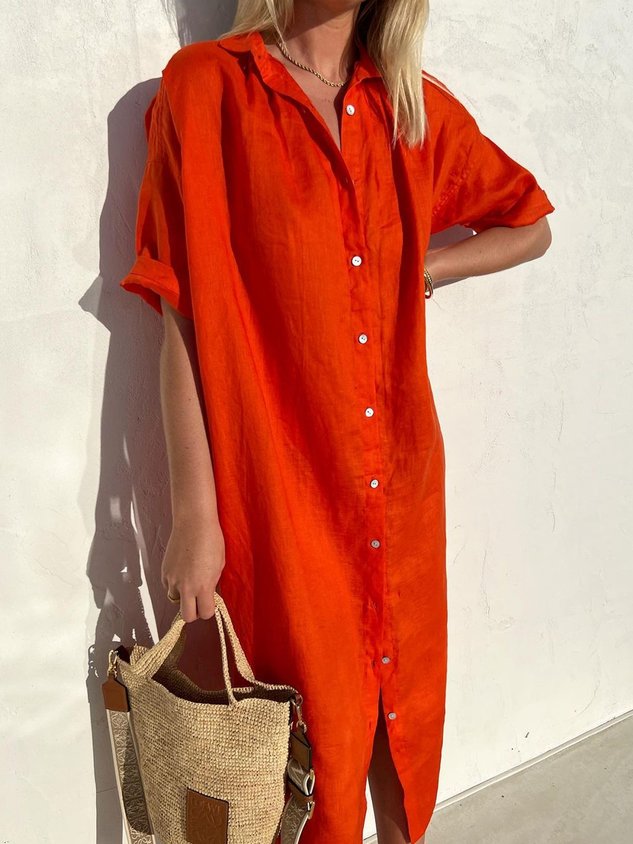 ❤️ Fête des Mères – Robe chemise en lin, boutonnée, coupe femme