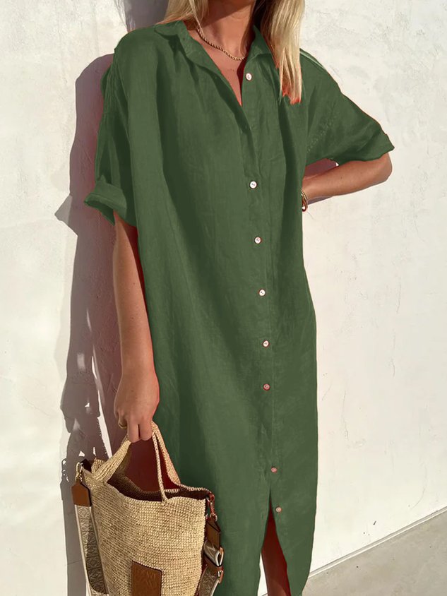 ❤️ Fête des Mères – Robe chemise en lin, boutonnée, coupe femme