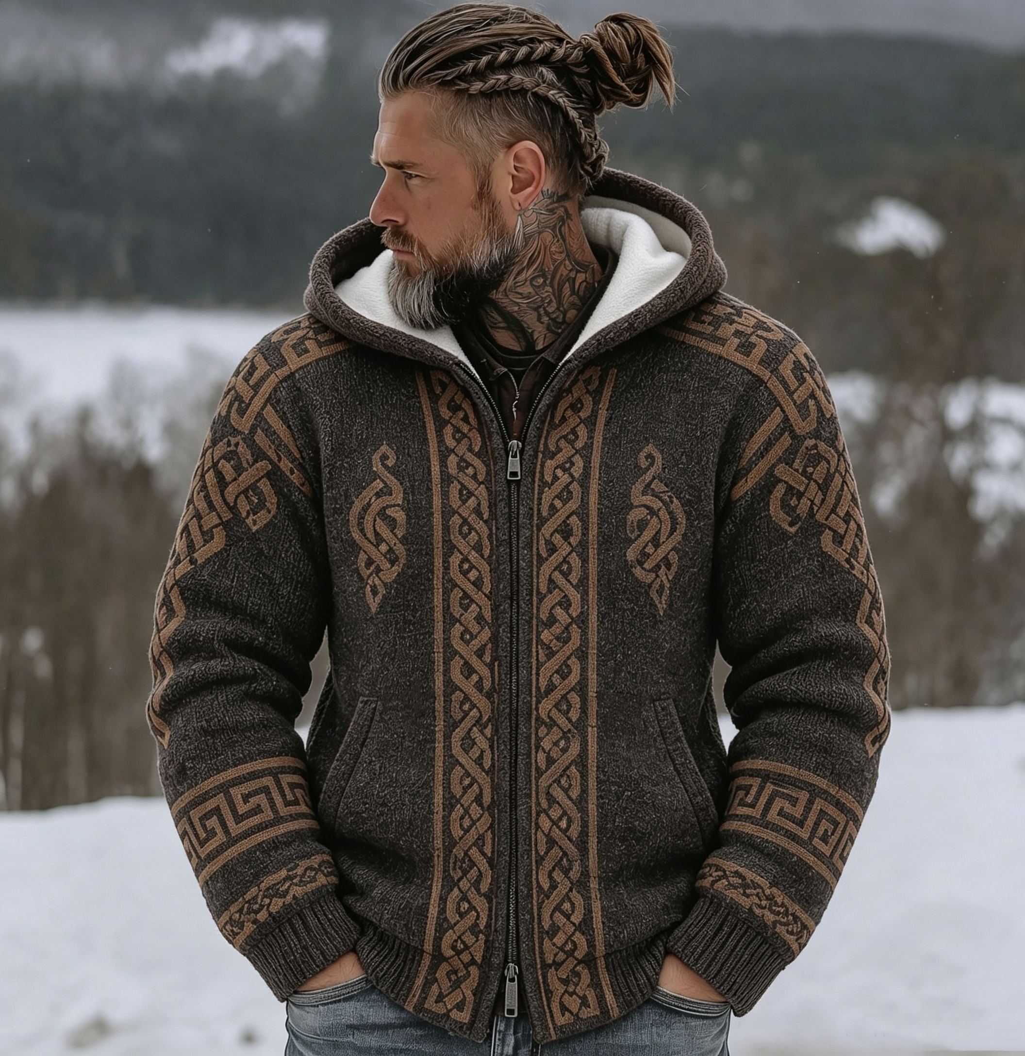 Men's Viking Kyle Style Extra Thick Hooded Zip-up Sweater – roninformen