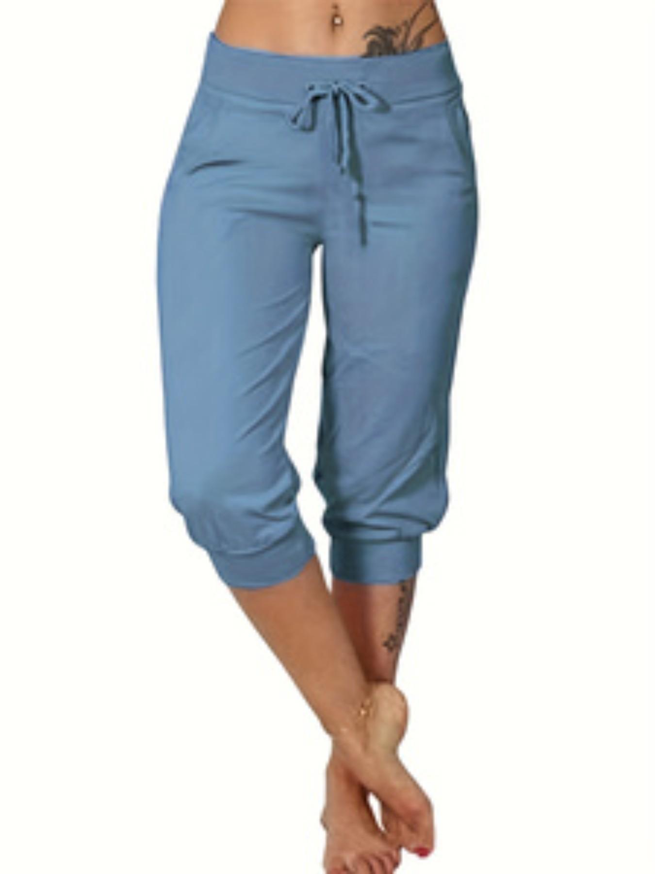 [Plus Size] Solid Color Minimalist Capri Pants, Casual Chic Comfy Fit Capri Trousers for Daily Wear, Women's Bottoms for Summer