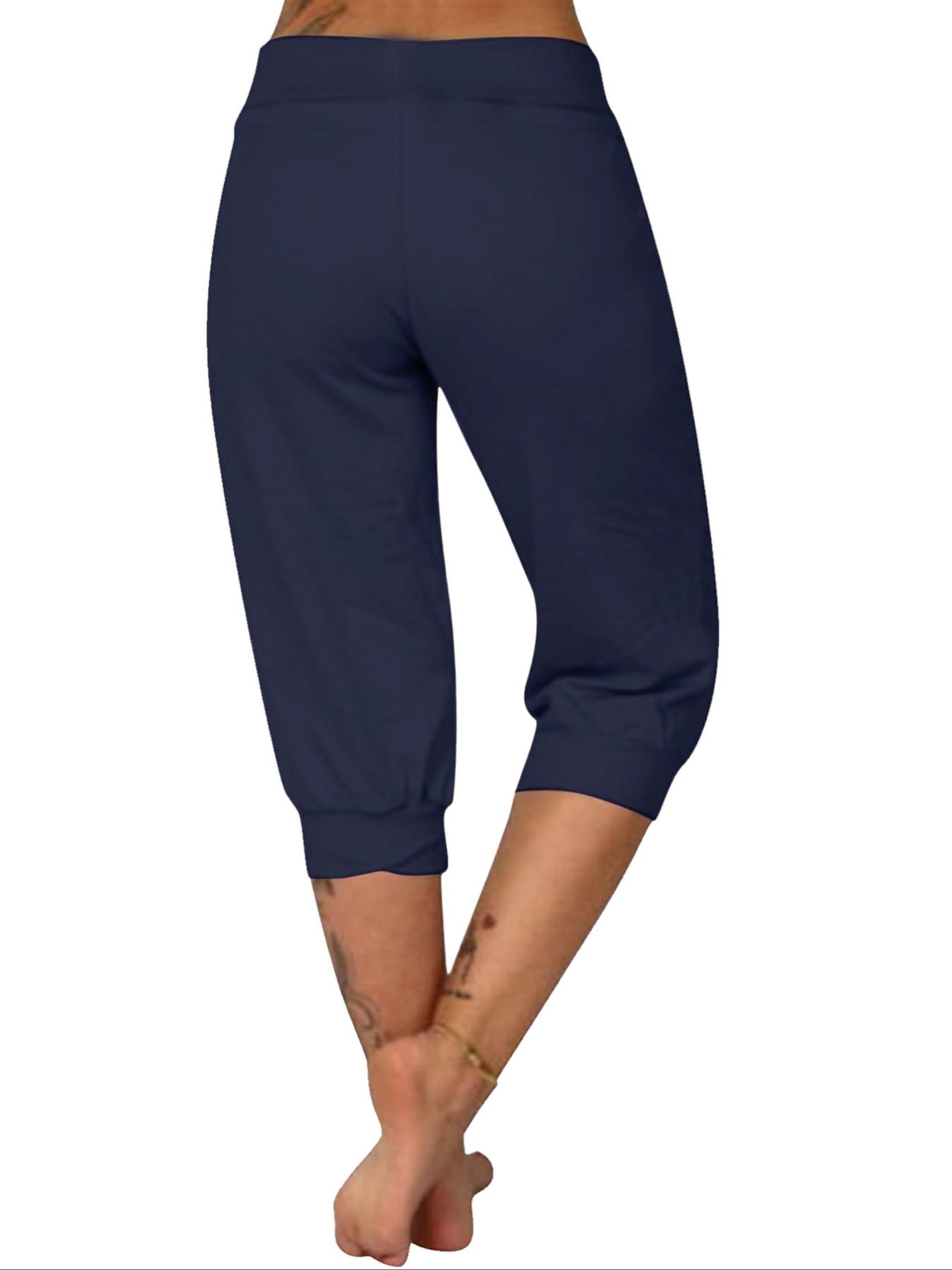 [Plus Size] Solid Color Minimalist Capri Pants, Casual Chic Comfy Fit Capri Trousers for Daily Wear, Women's Bottoms for Summer