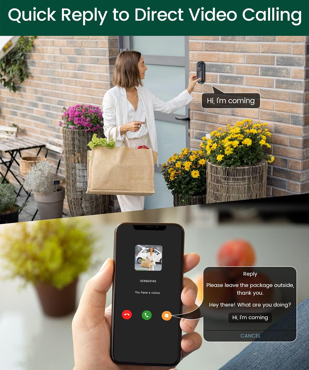 Full HD Smart Wireless Doorbell (Support Alexa、Google)