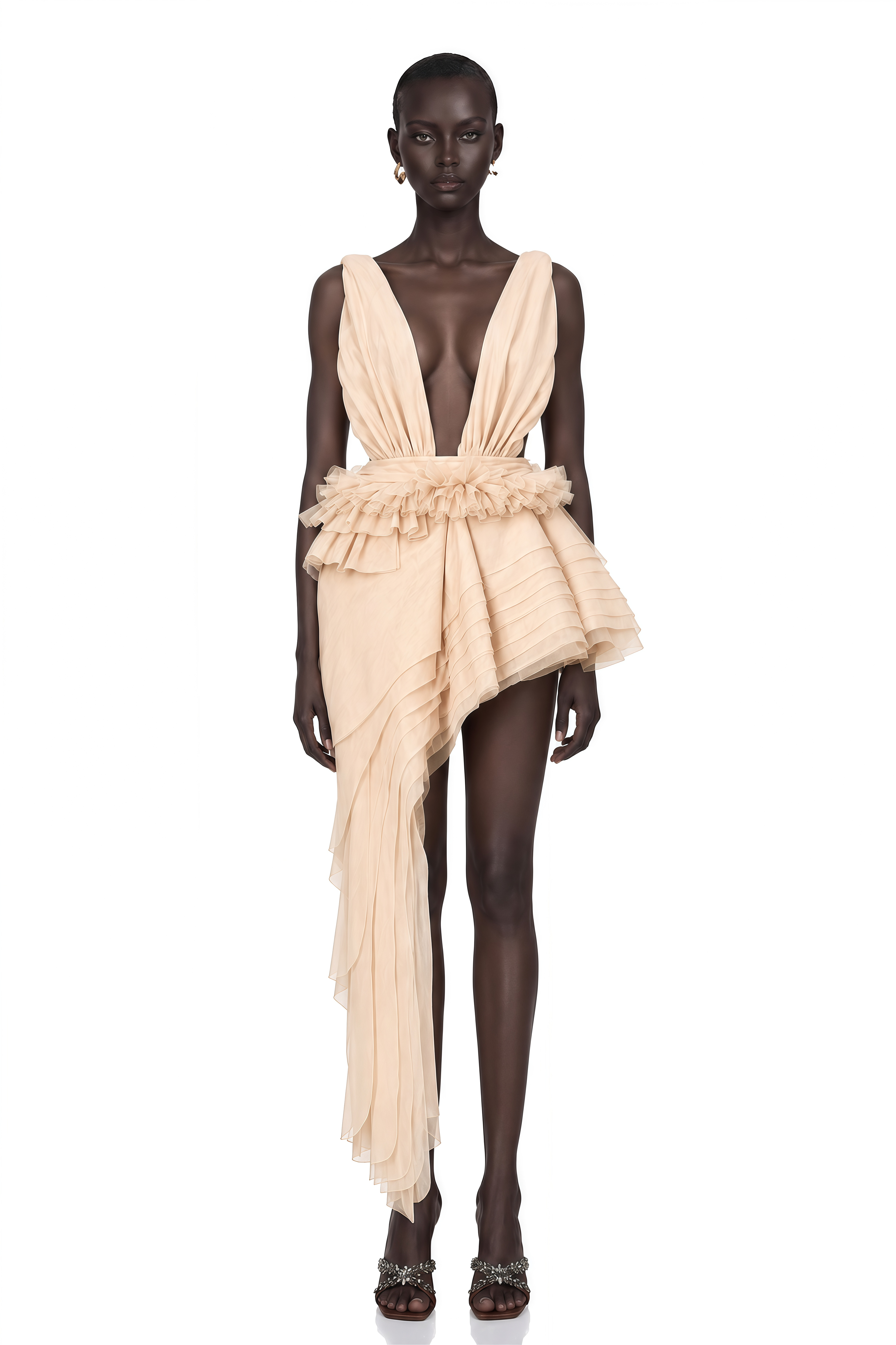 Isoline ribbon-design asymmetrical mini dress in Neutrals