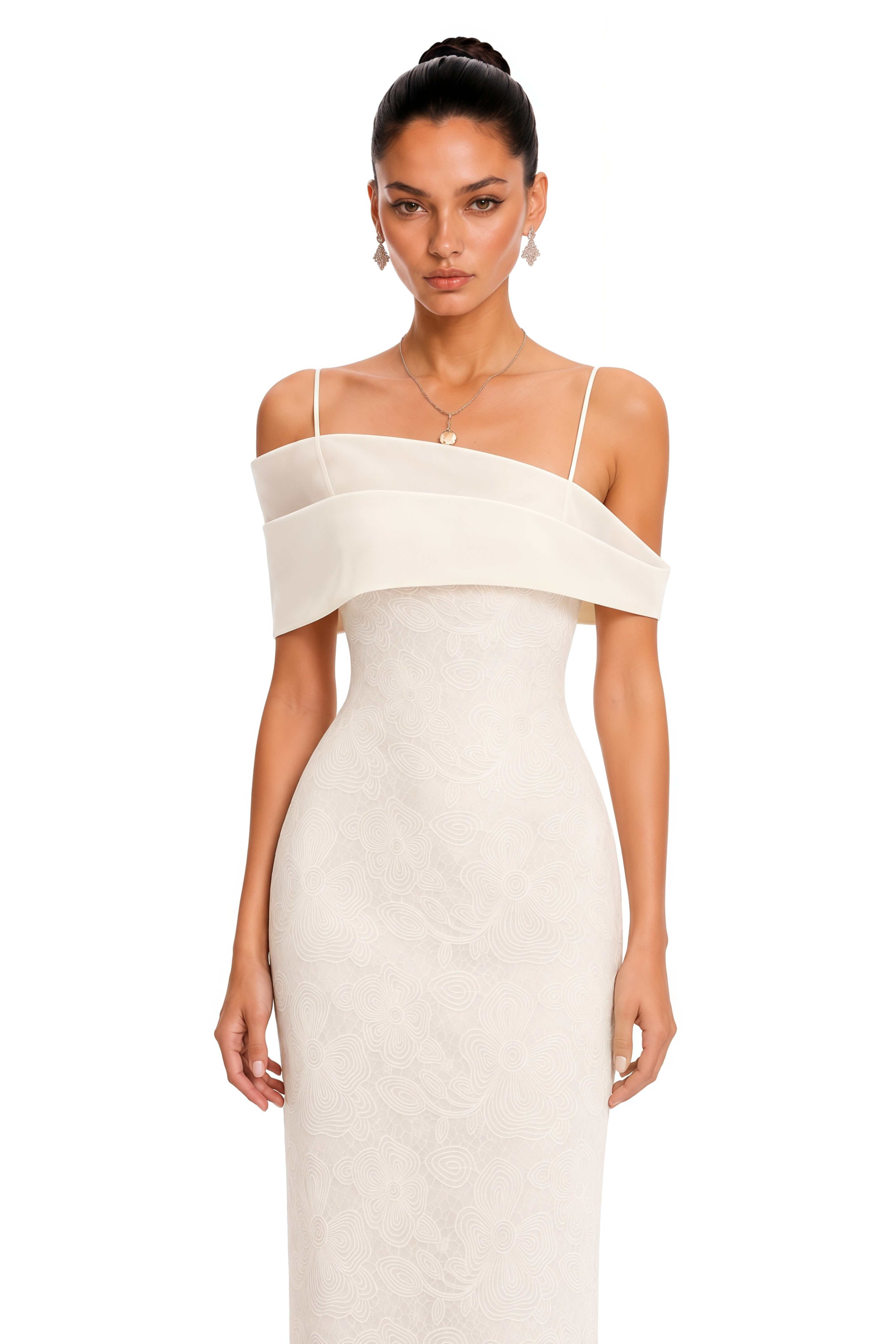 Ortensia Neutral Floral Lace Pencil Maxi Dress