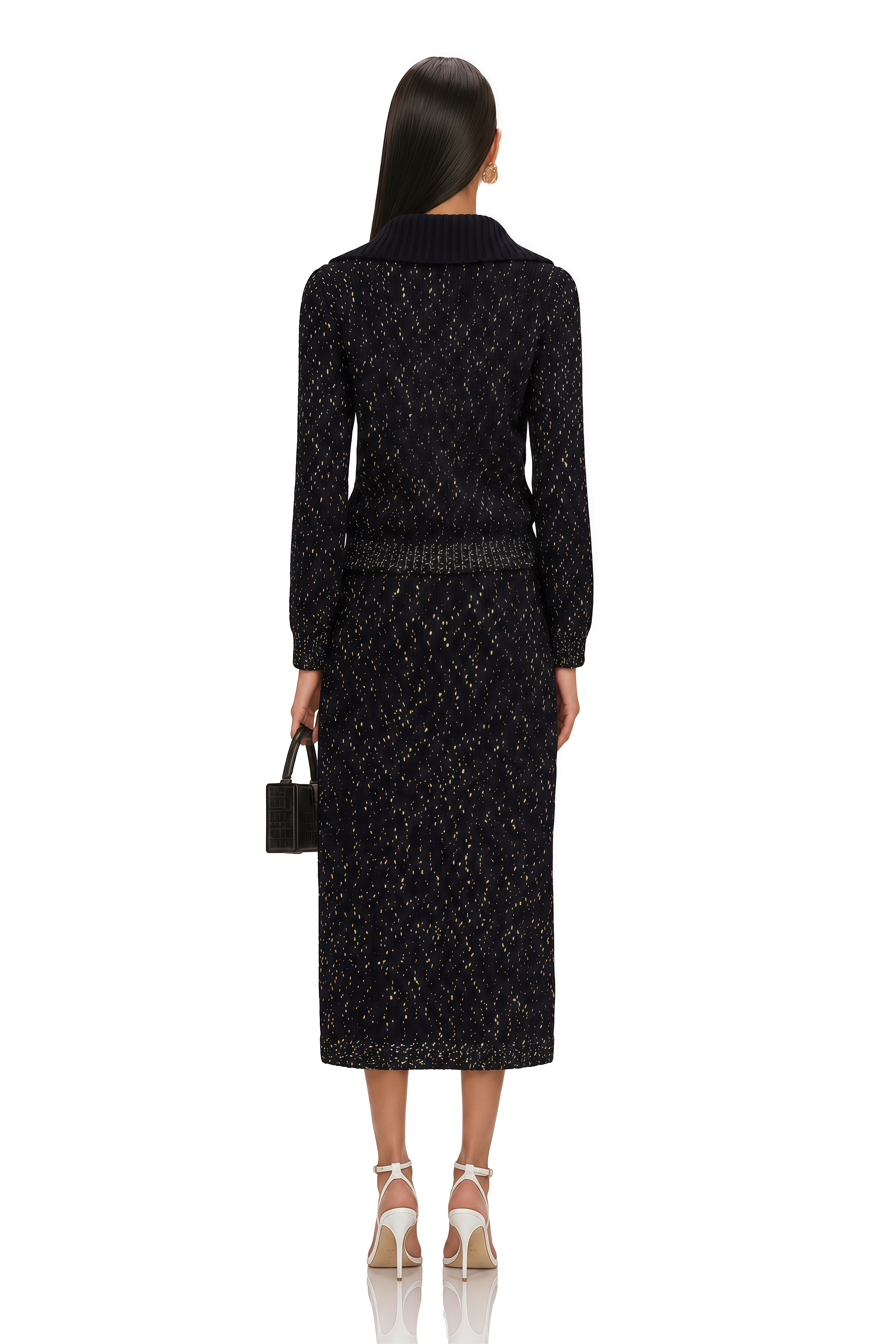 Claudine Navy Crochet-Knit Jacket & Skirt Matching Set