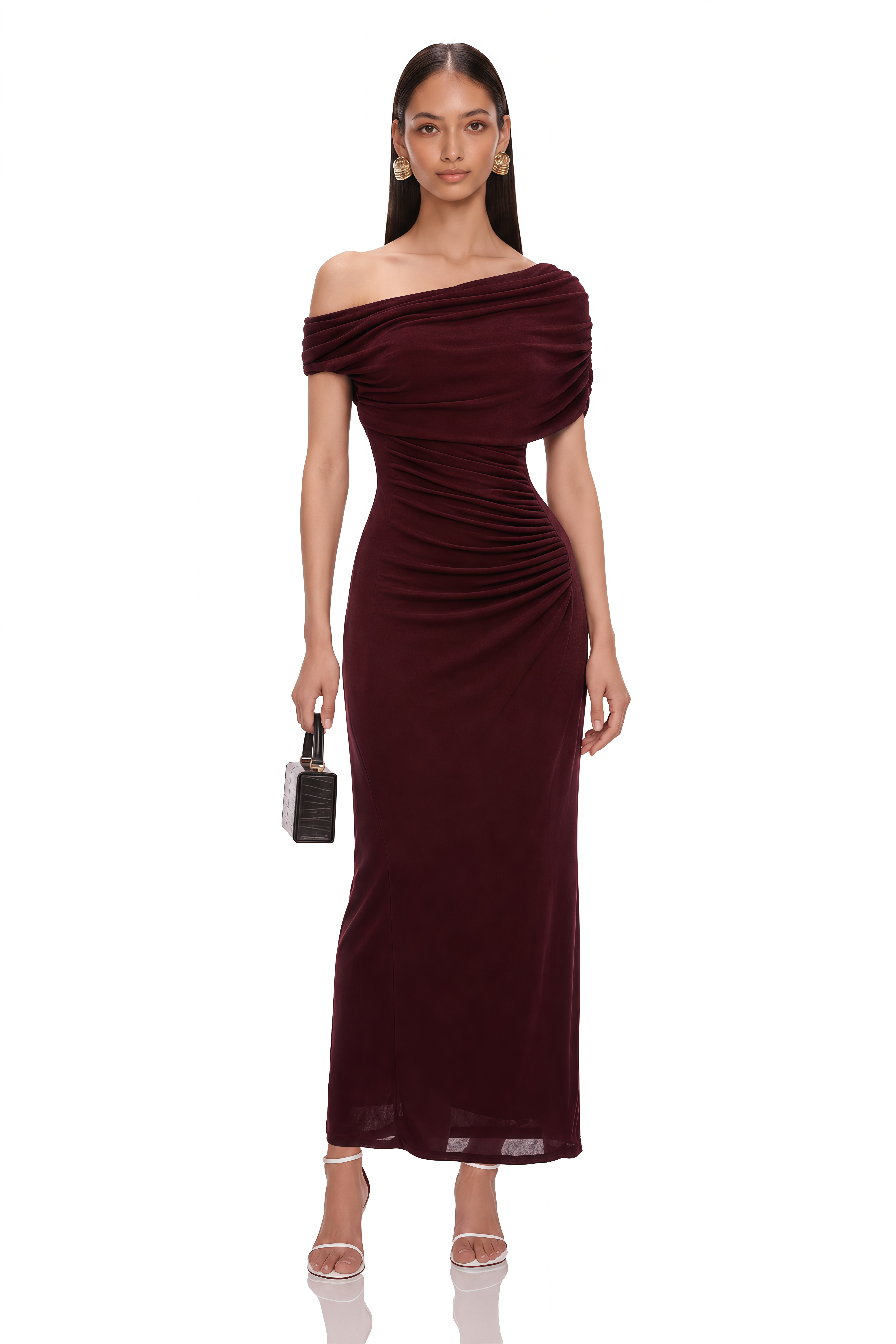 Romilda Red One Shoulder Ruched Maxi Dress