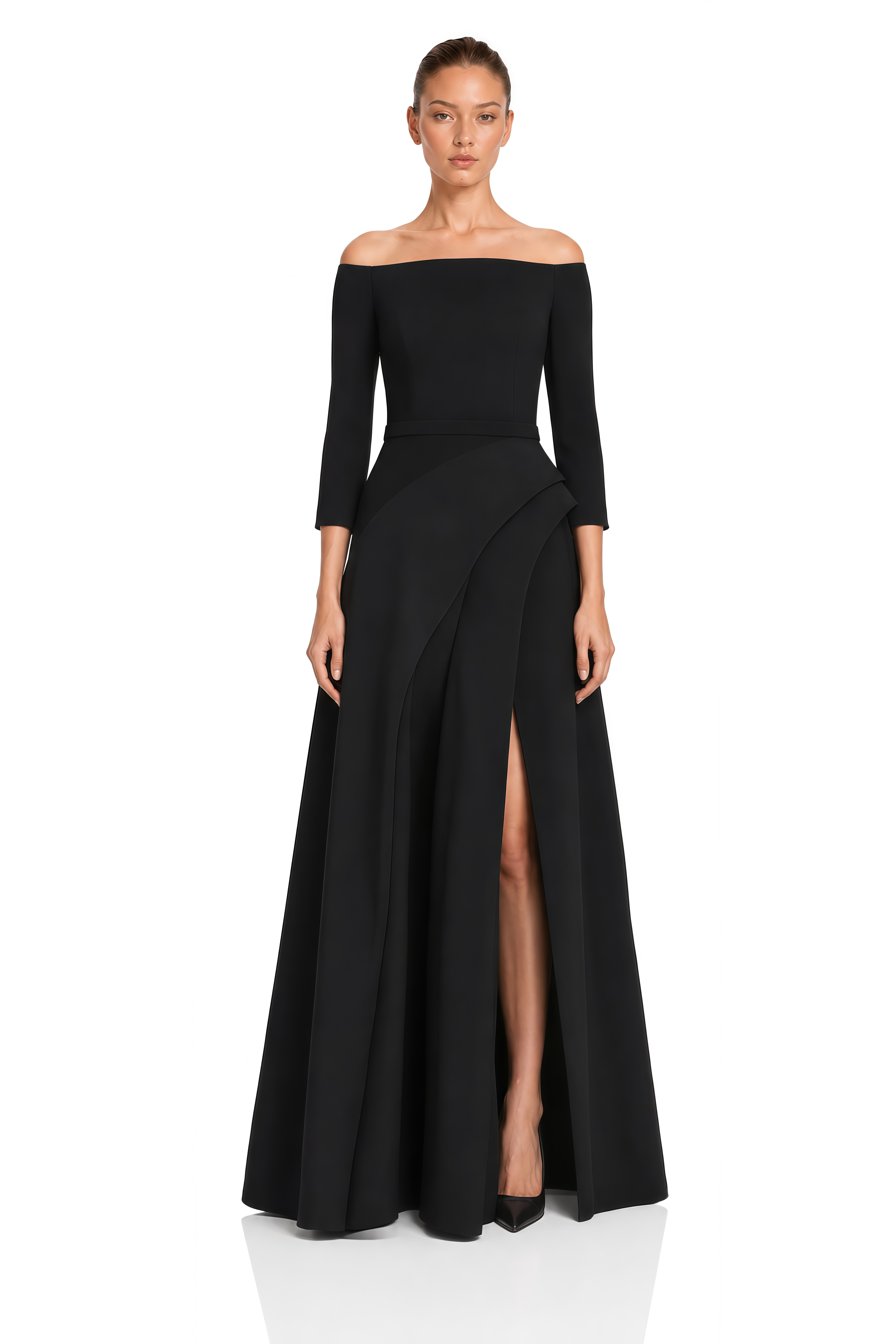 Yoliswa Black Off-Shoulder Maxi Dress with High Thigh Slit