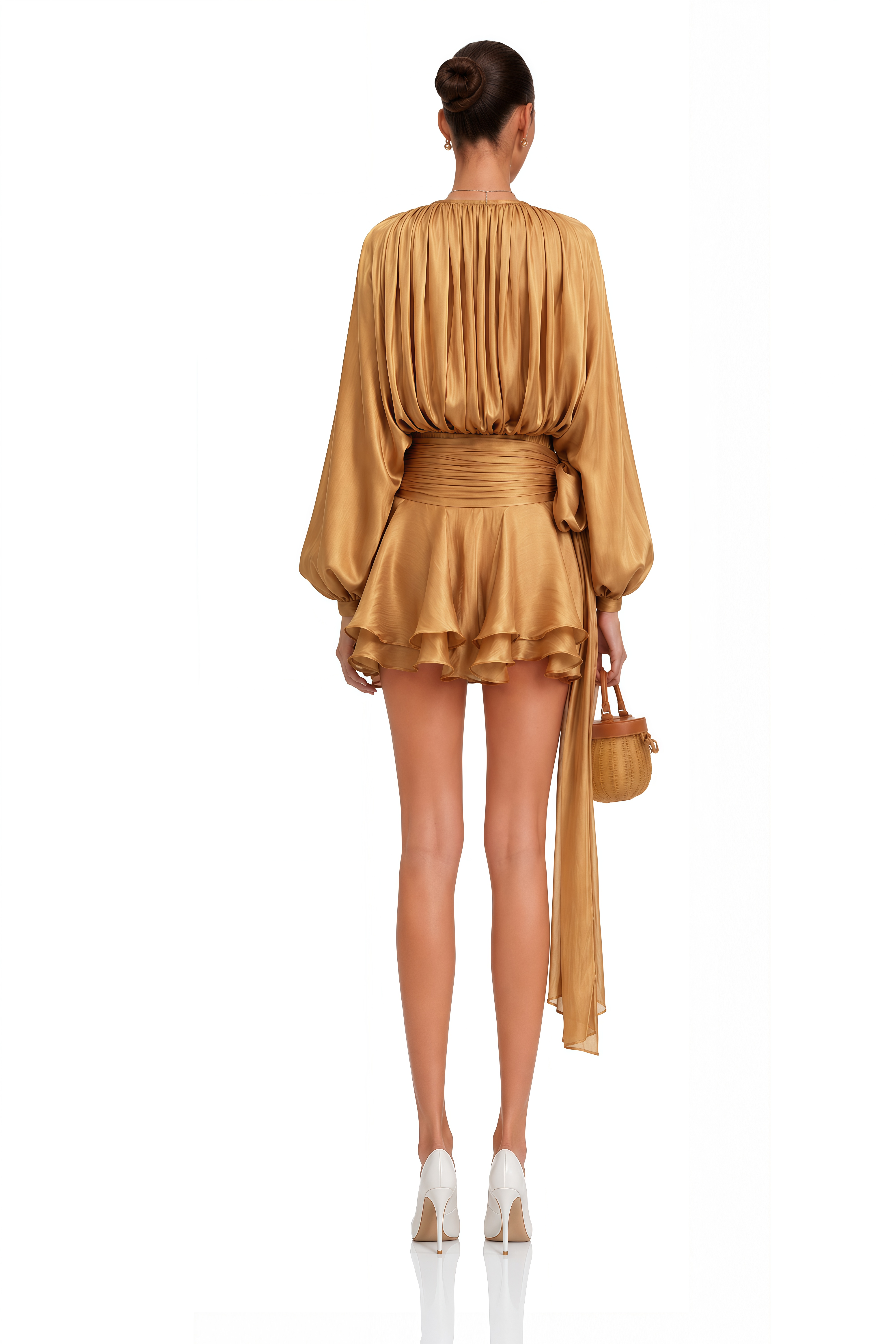 Eugénie Gold Fully Pleated Ruffled Mini Dress