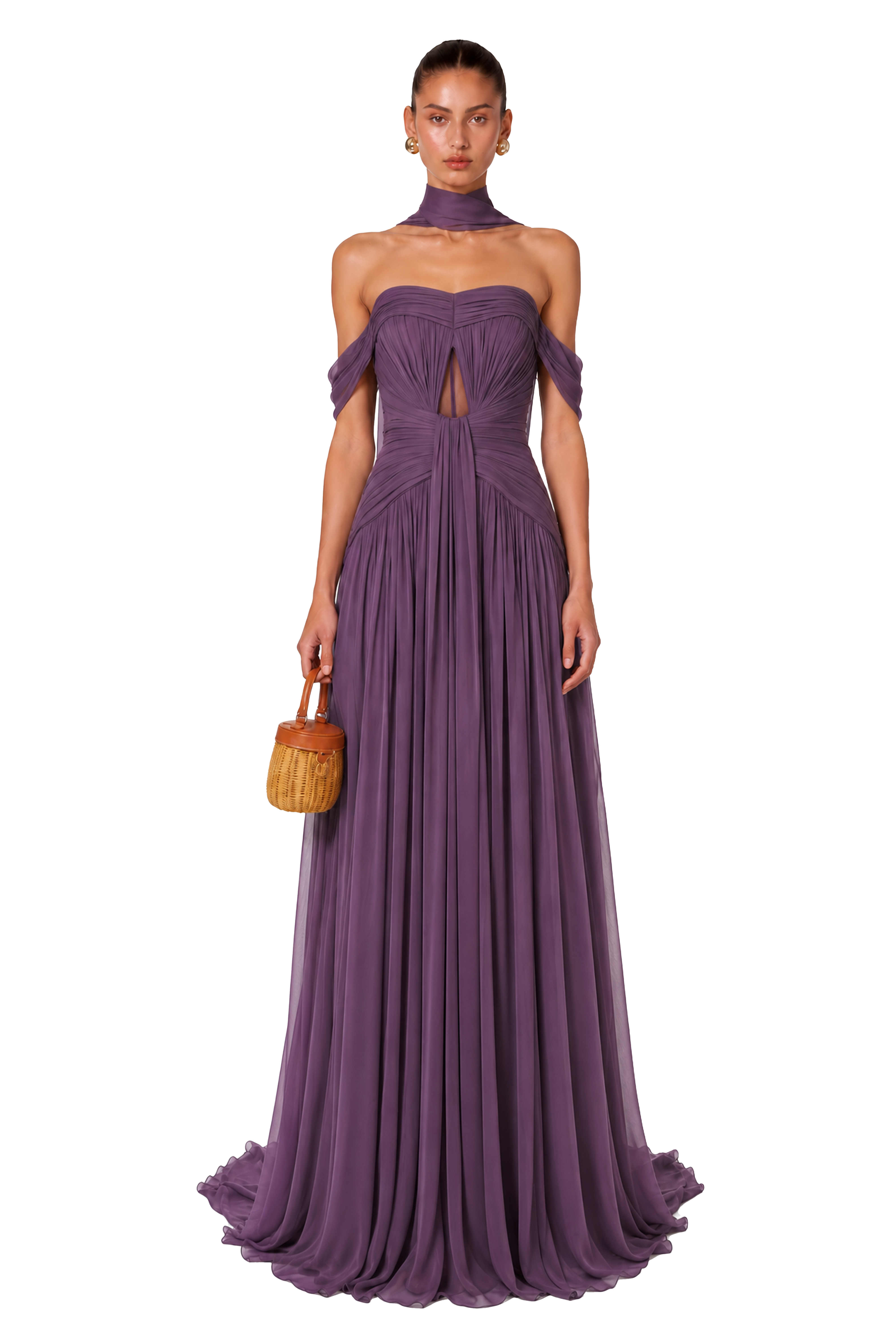 Annabelle Purple Off Shoulder Ruched Maxi Dress with Twist Front