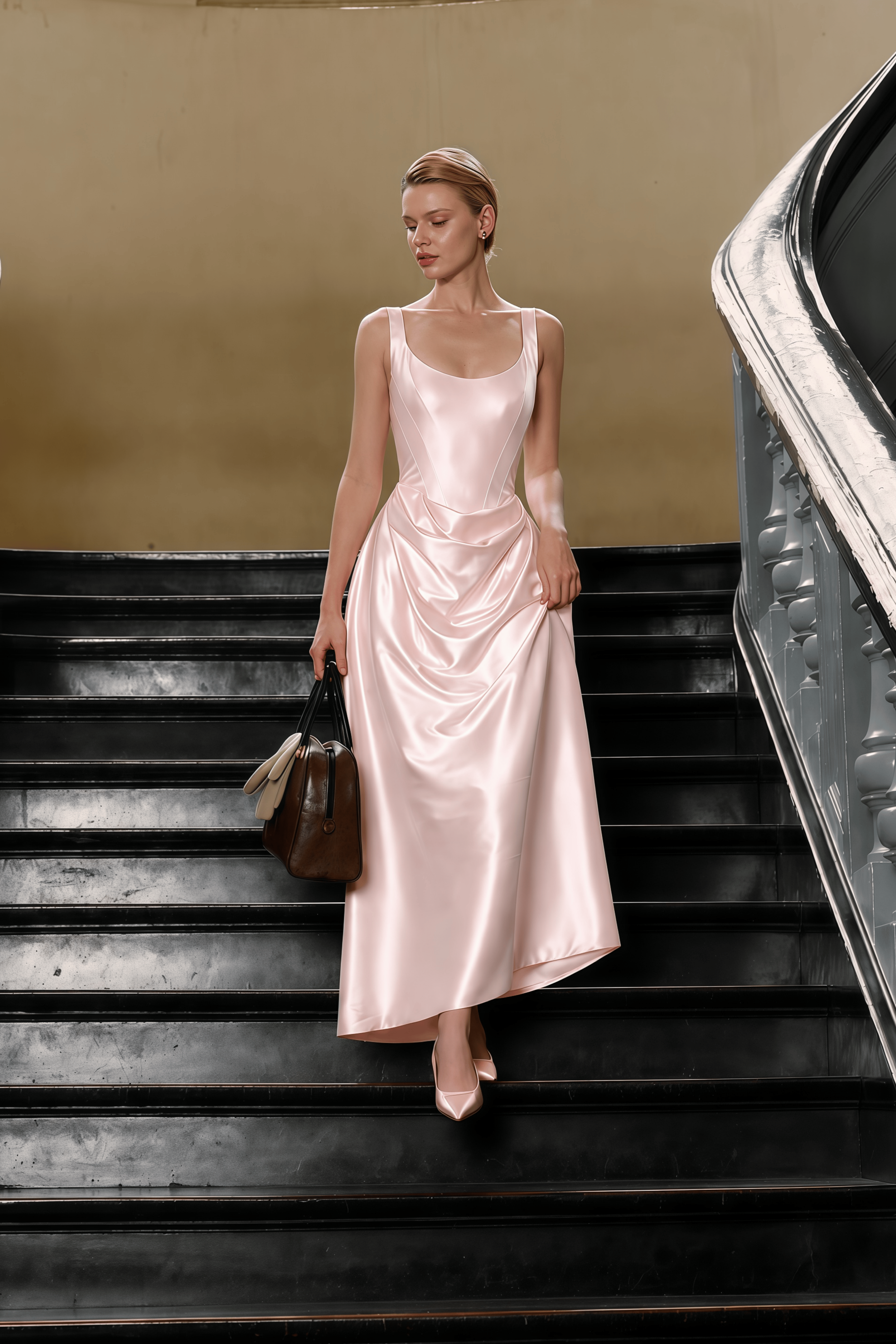 Fiona Pink Satin Square Neck Maxi Dress