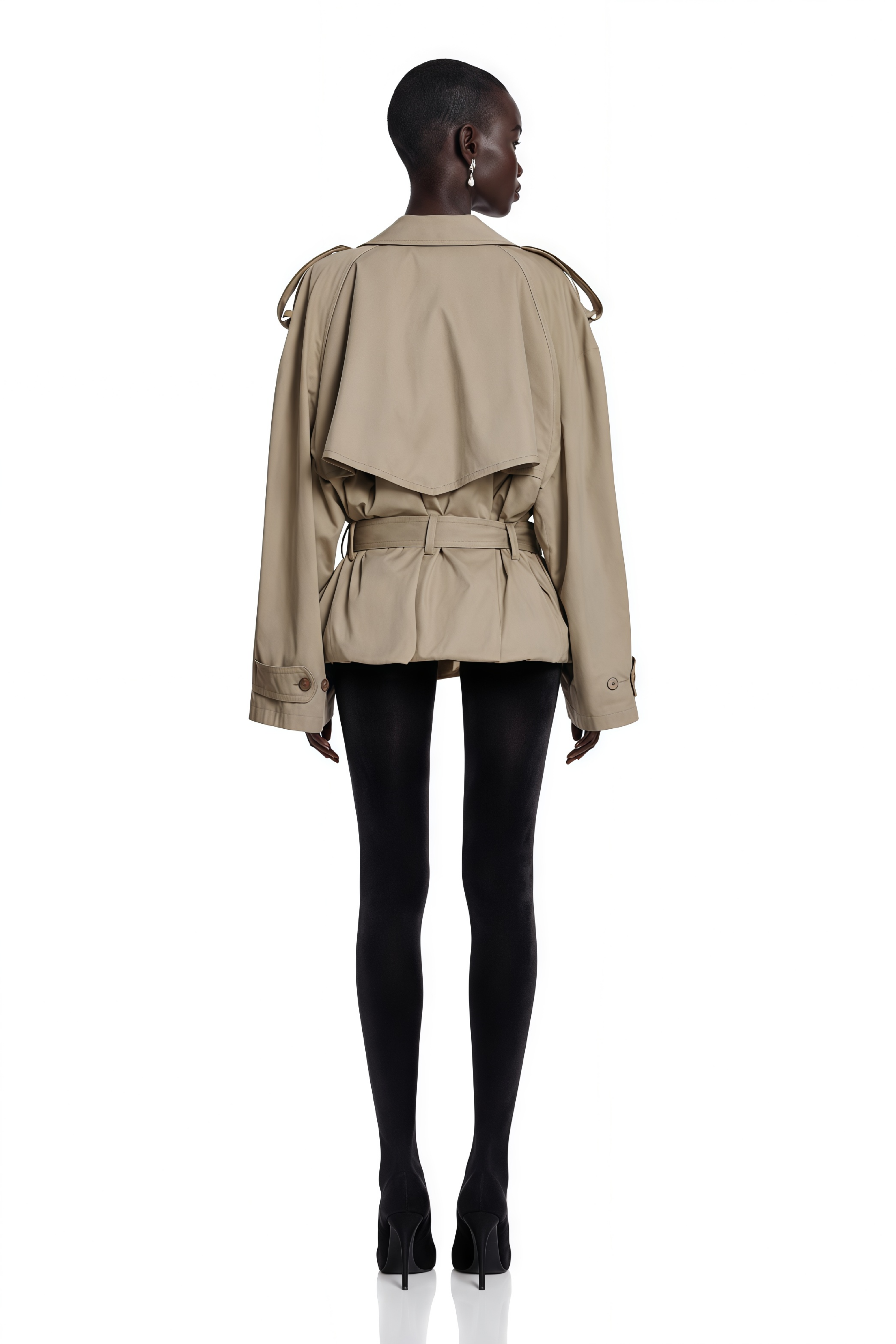 Sandra Khaki Double-Breasted Short Trench Coat