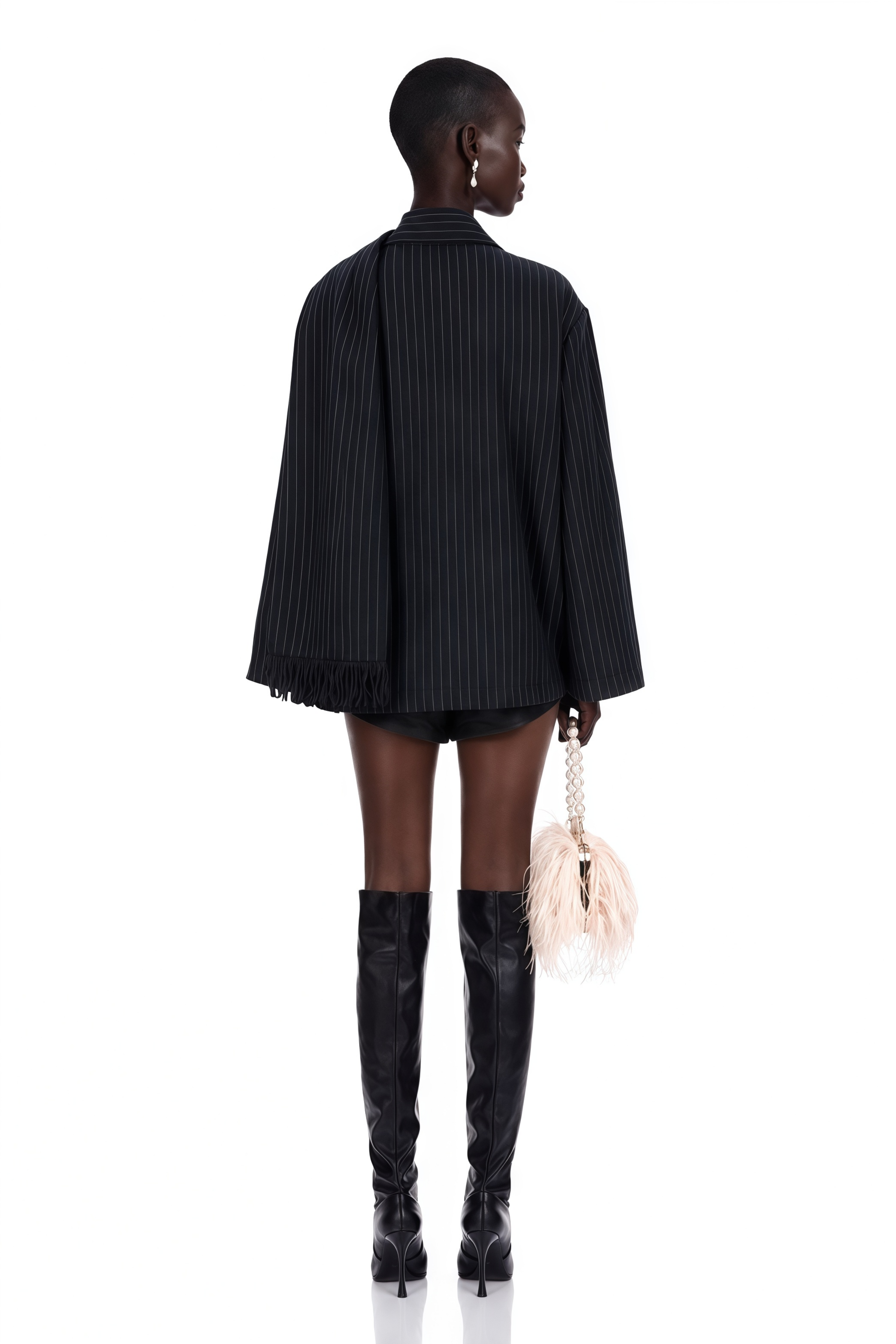 Carlotta Grey Scarf Striped Tweed Short Coat
