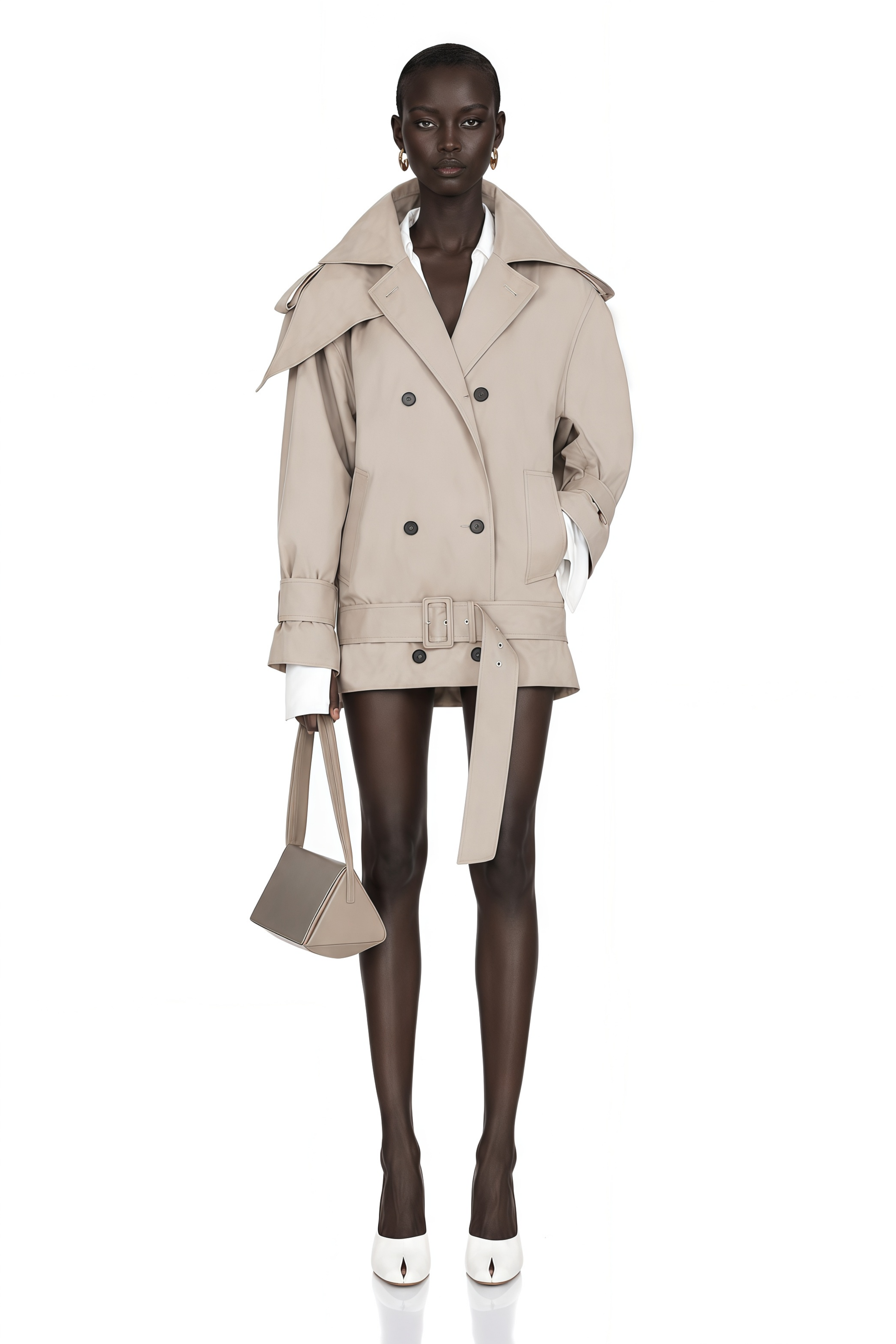 Mavis Grey Double-Breasted Belted Trench Coat