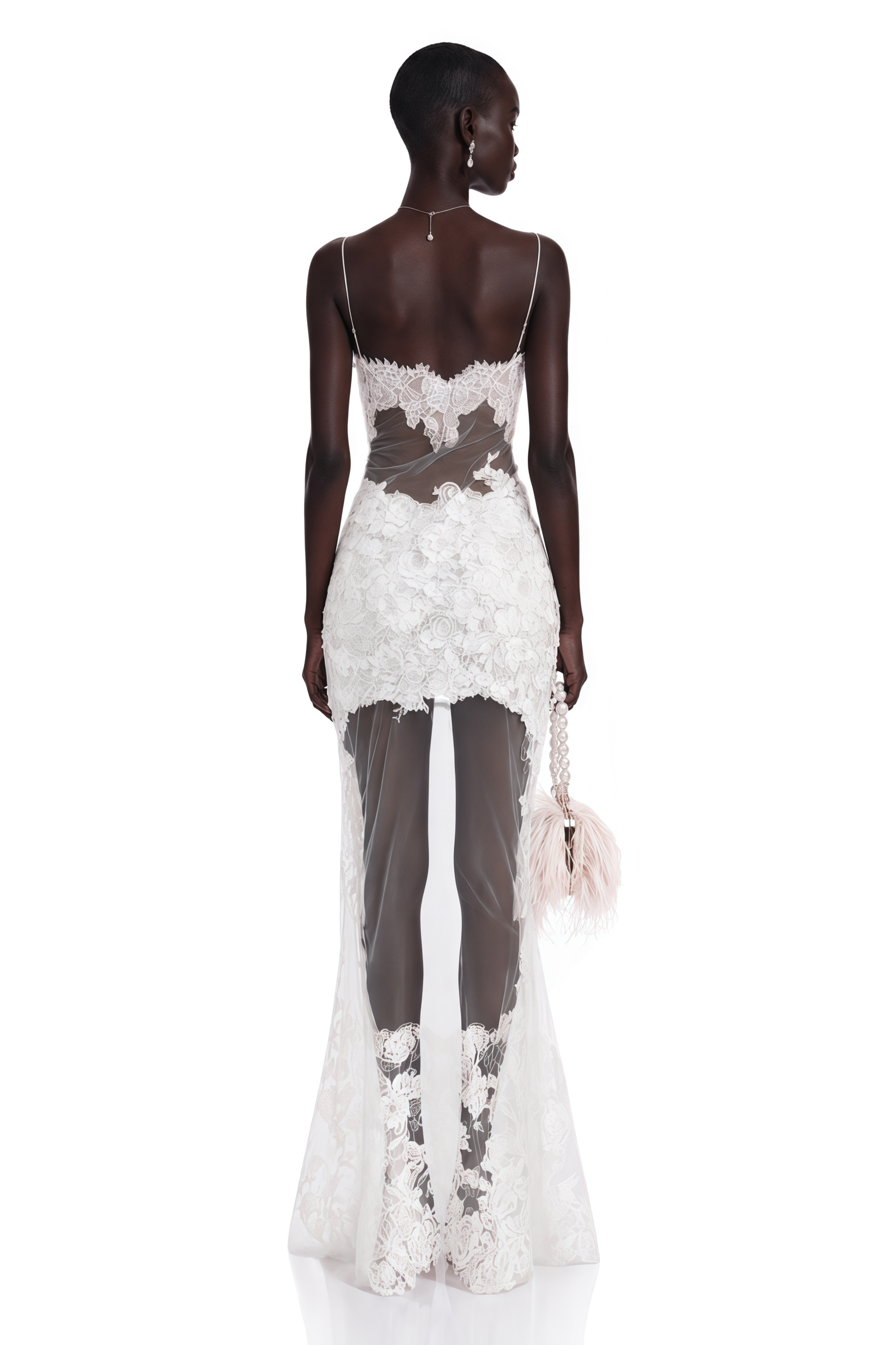 Florence White Semi-Sheer Floral Lace Maxi Dress