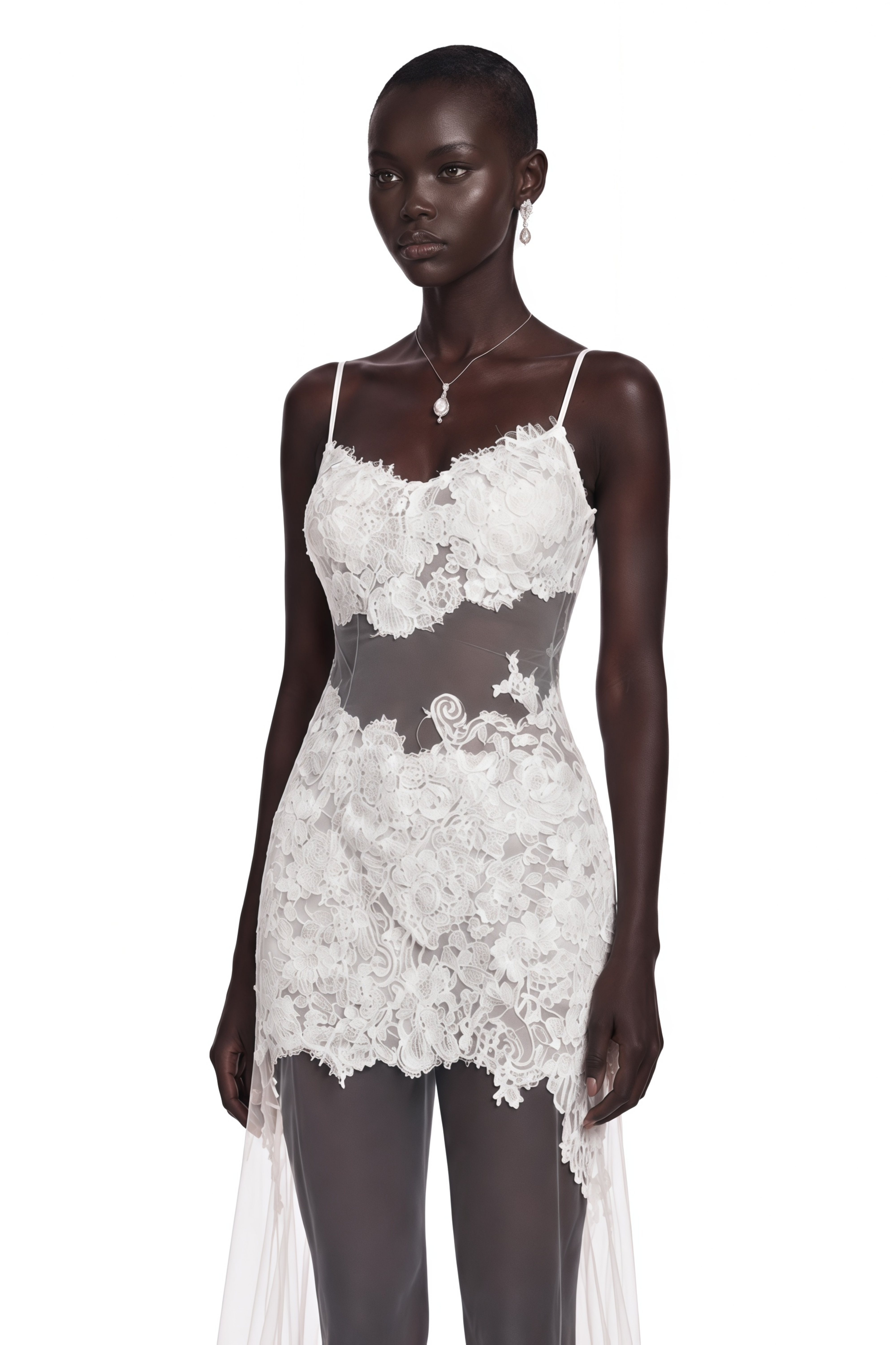 Florence White Semi-Sheer Floral Lace Maxi Dress