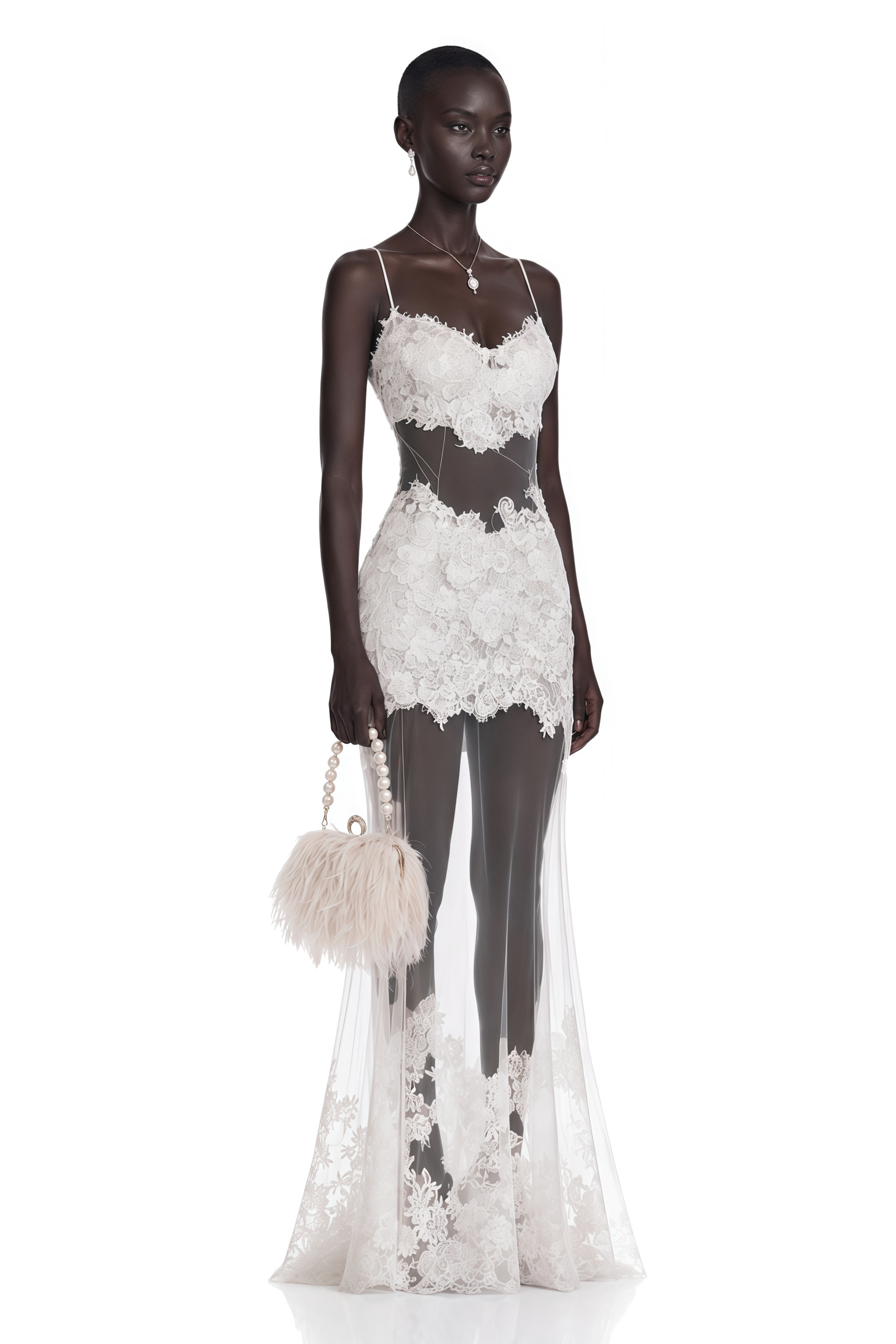 Florence White Semi-Sheer Floral Lace Maxi Dress