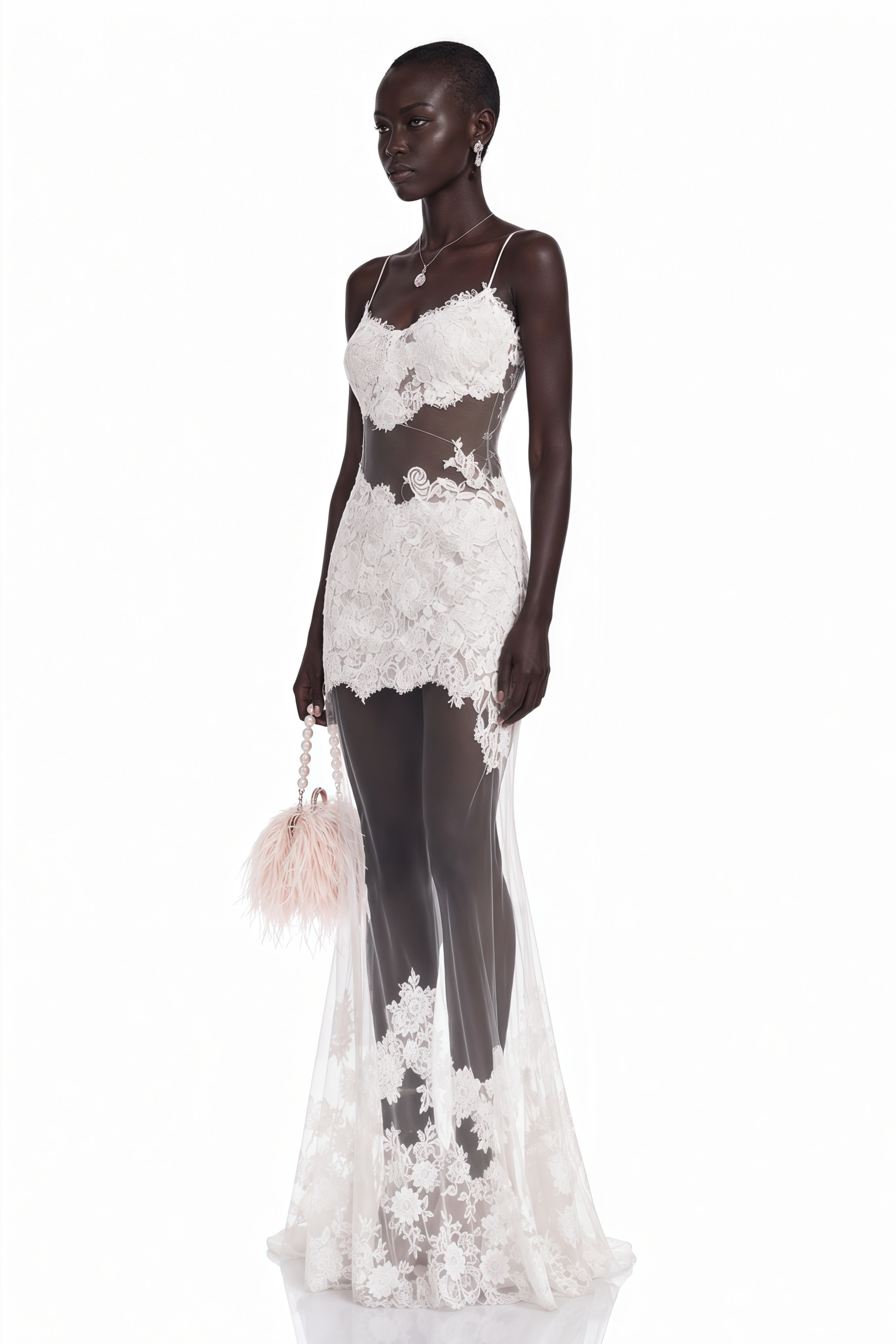 Florence White Semi-Sheer Floral Lace Maxi Dress