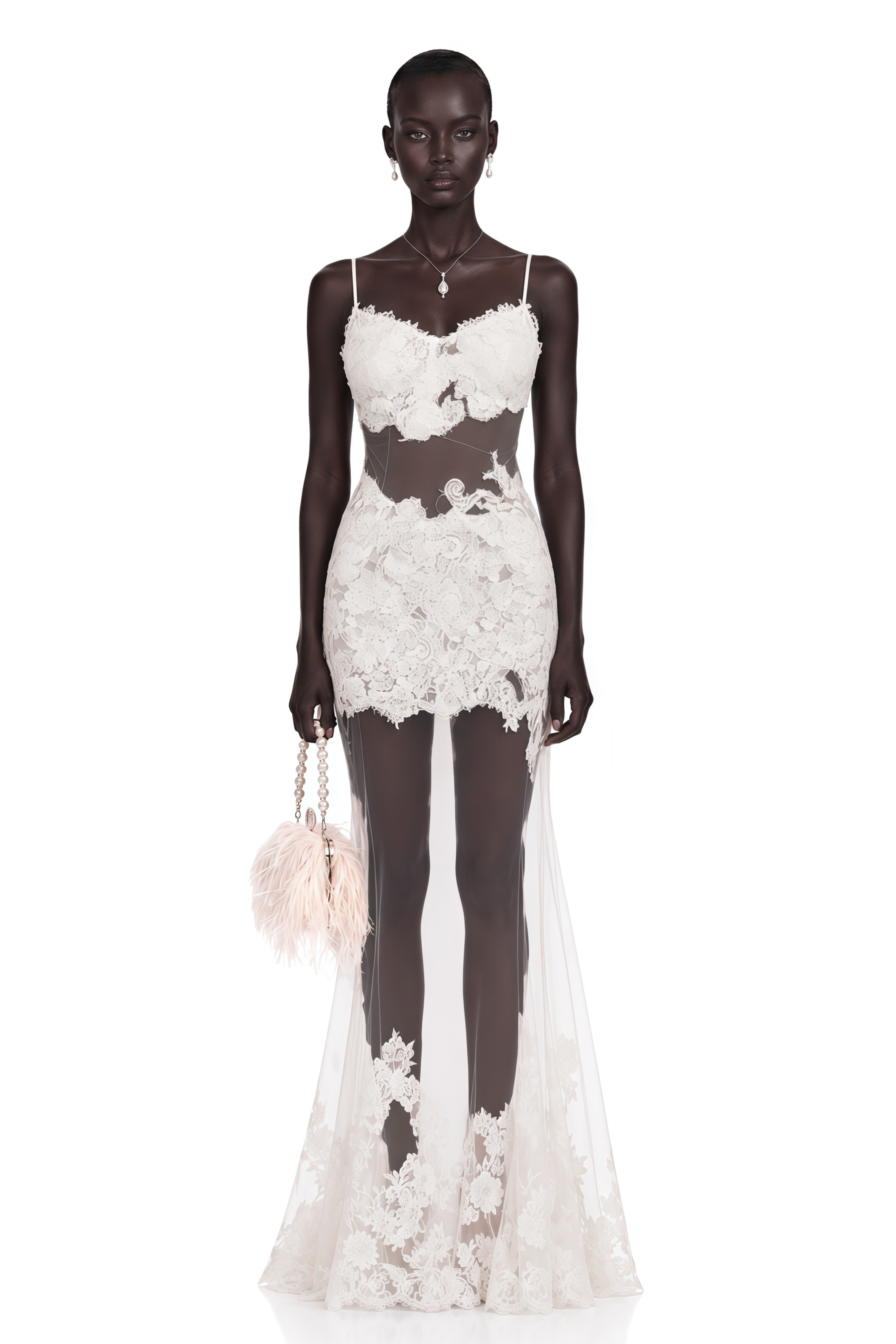 Florence White Semi-Sheer Floral Lace Maxi Dress