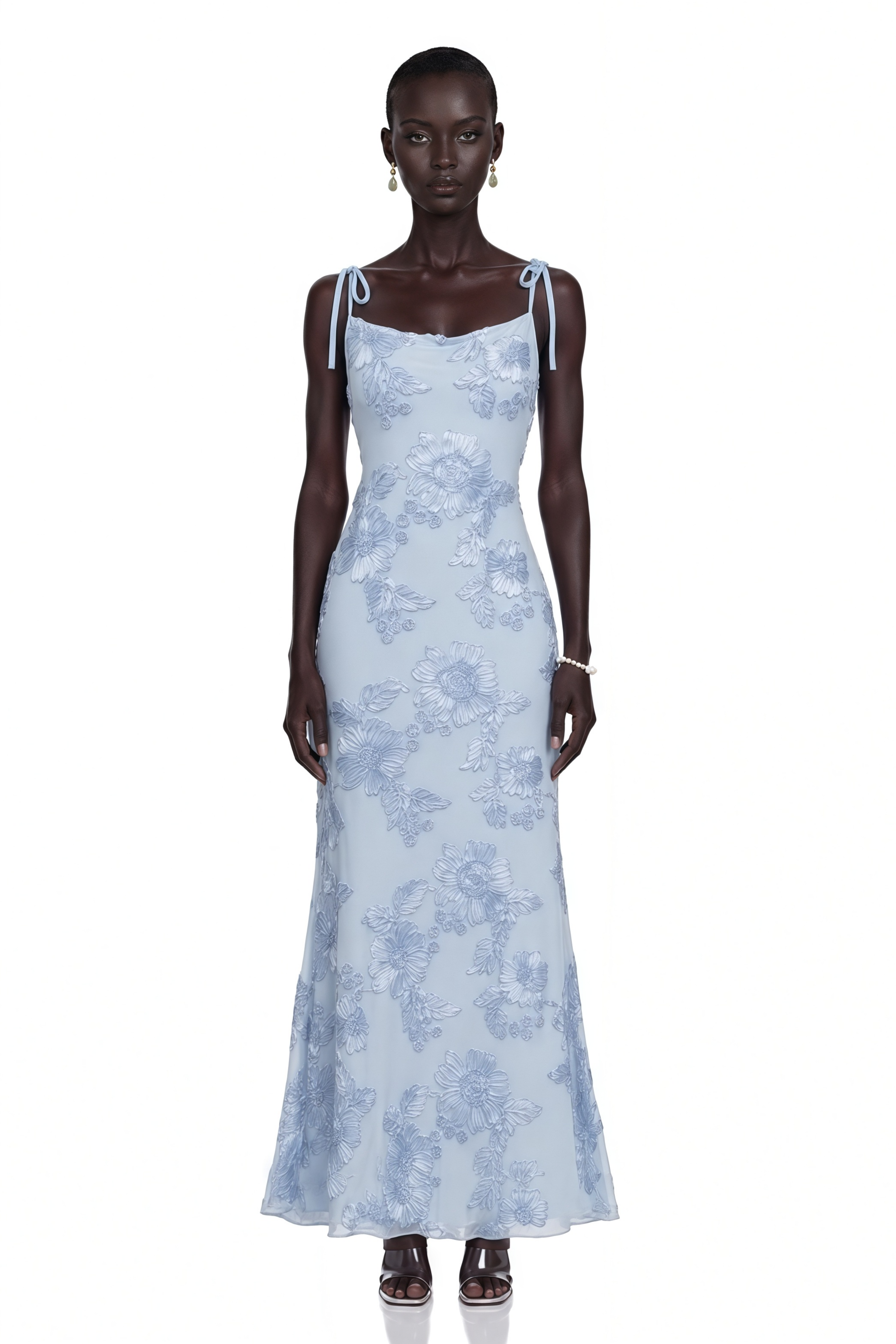 Énigme Blue Jacquard Floral Maxi Dress