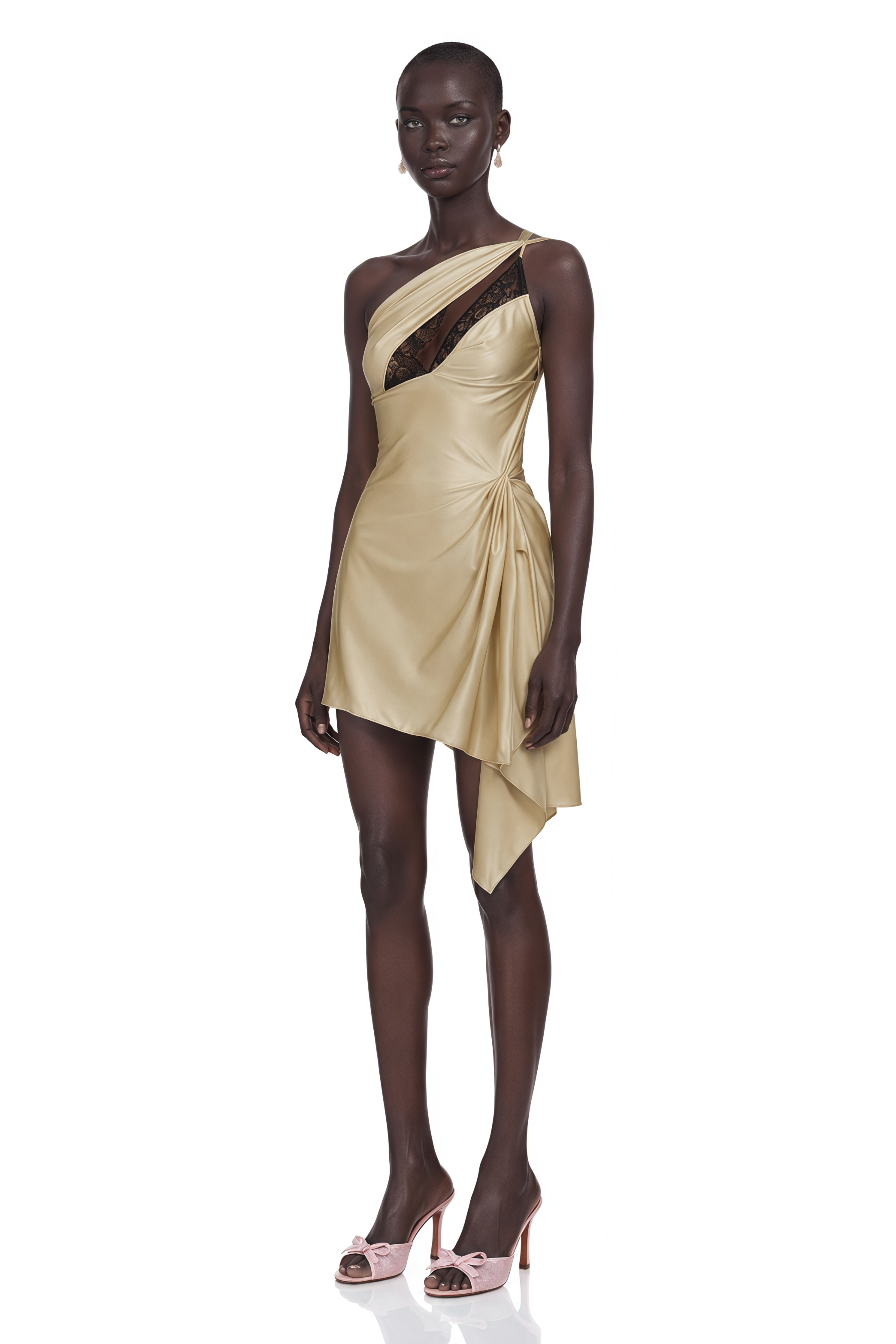 Juana Neutral Lace-detail Asymmetrical Mini Dress