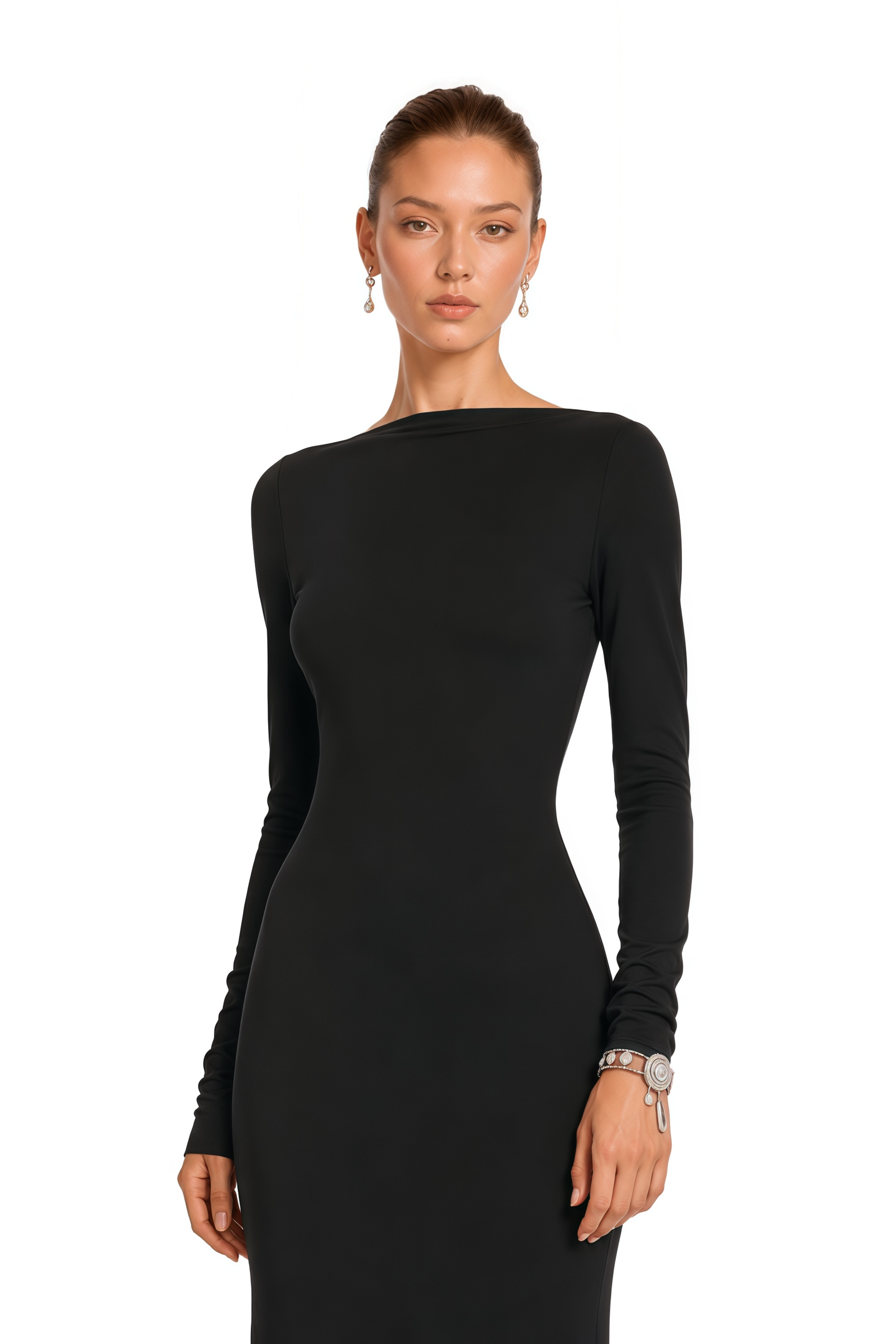 Caterina Black Open Back Maxi Gown with Train