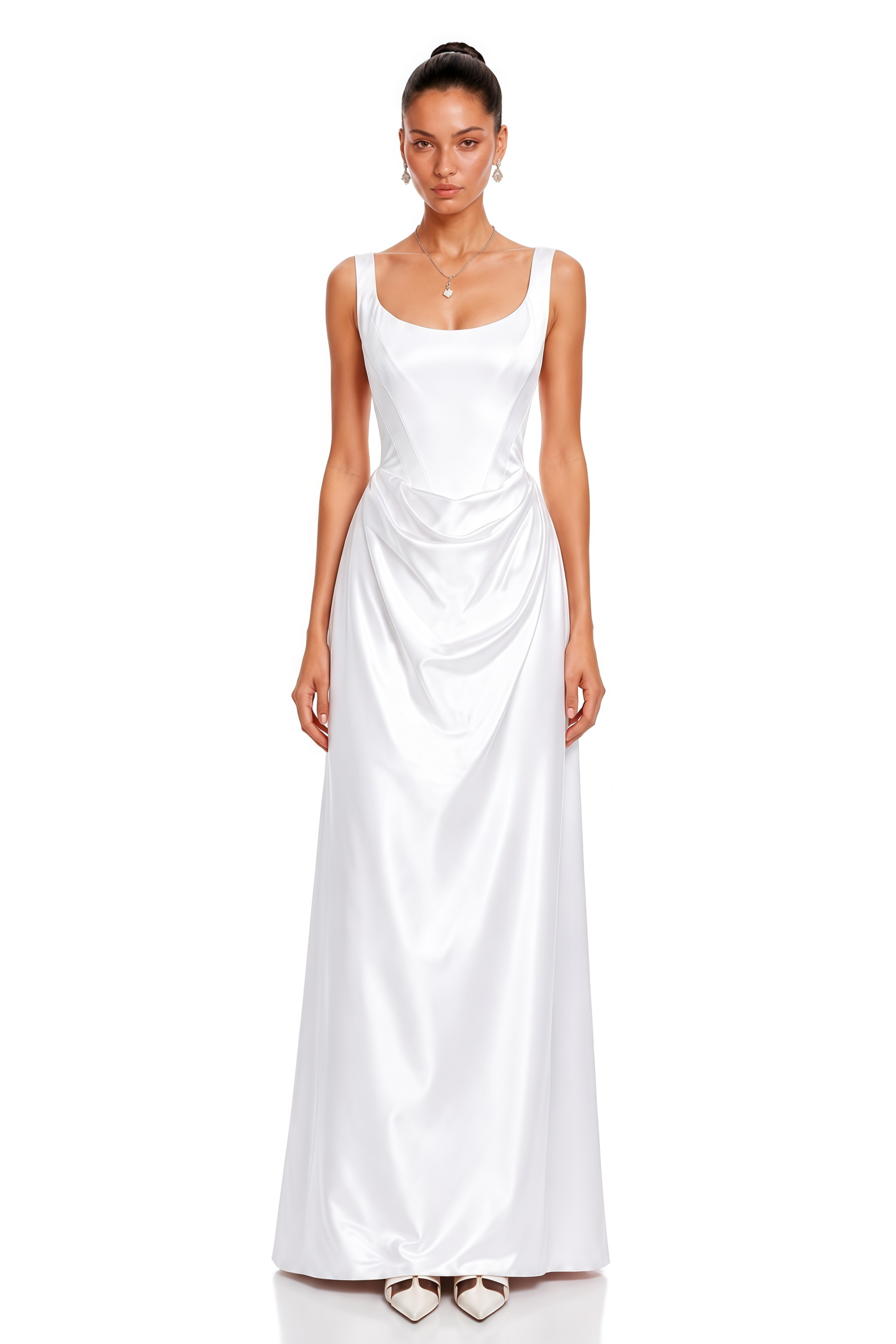 Fiona White Satin Square Neck Maxi Dress
