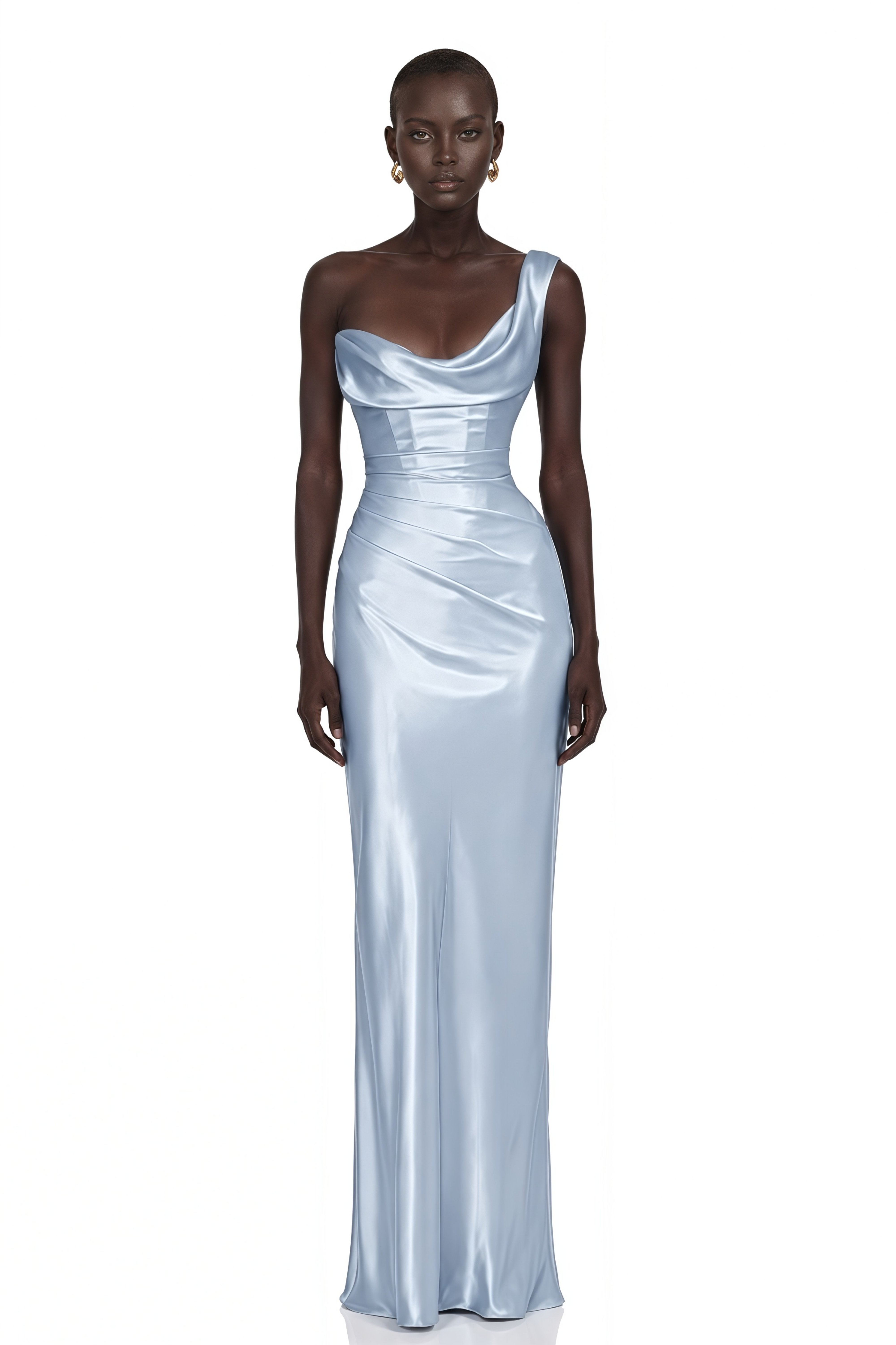 Hannah Blue One Shoulder Satin Maxi Dress