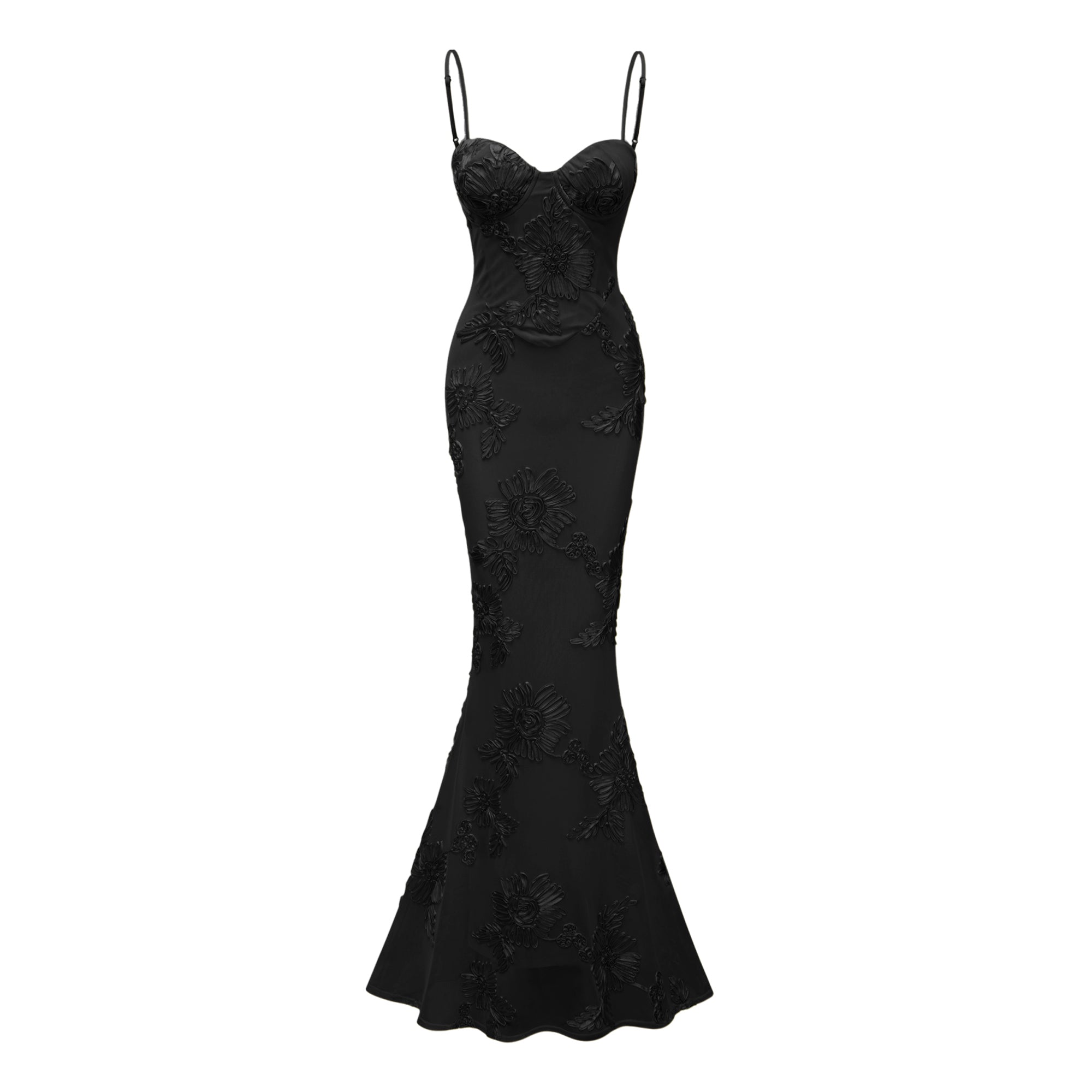 Black Floral Ribbon Appliques Dress