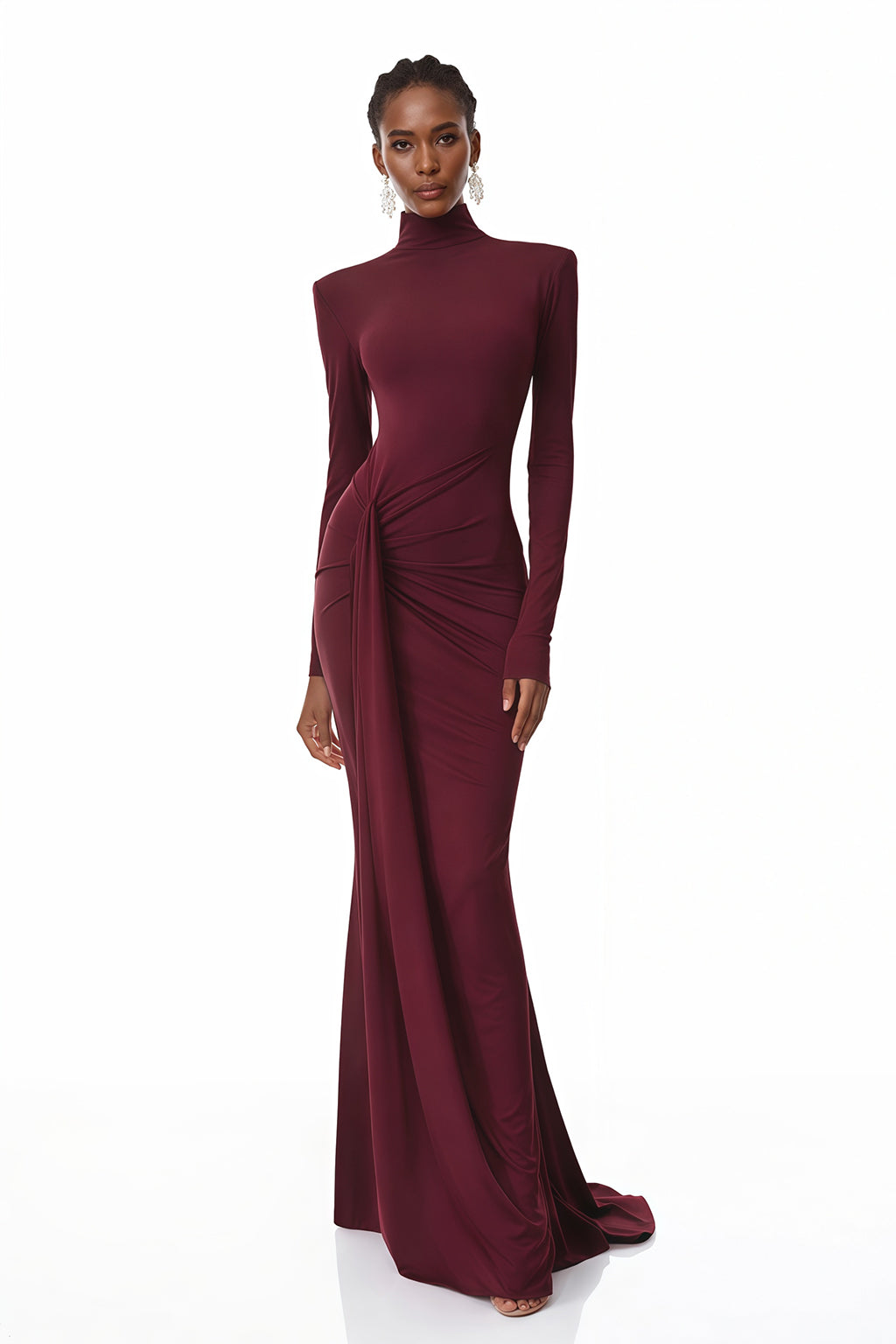 High-Neck Long Sleeve Knot Maxi Dress