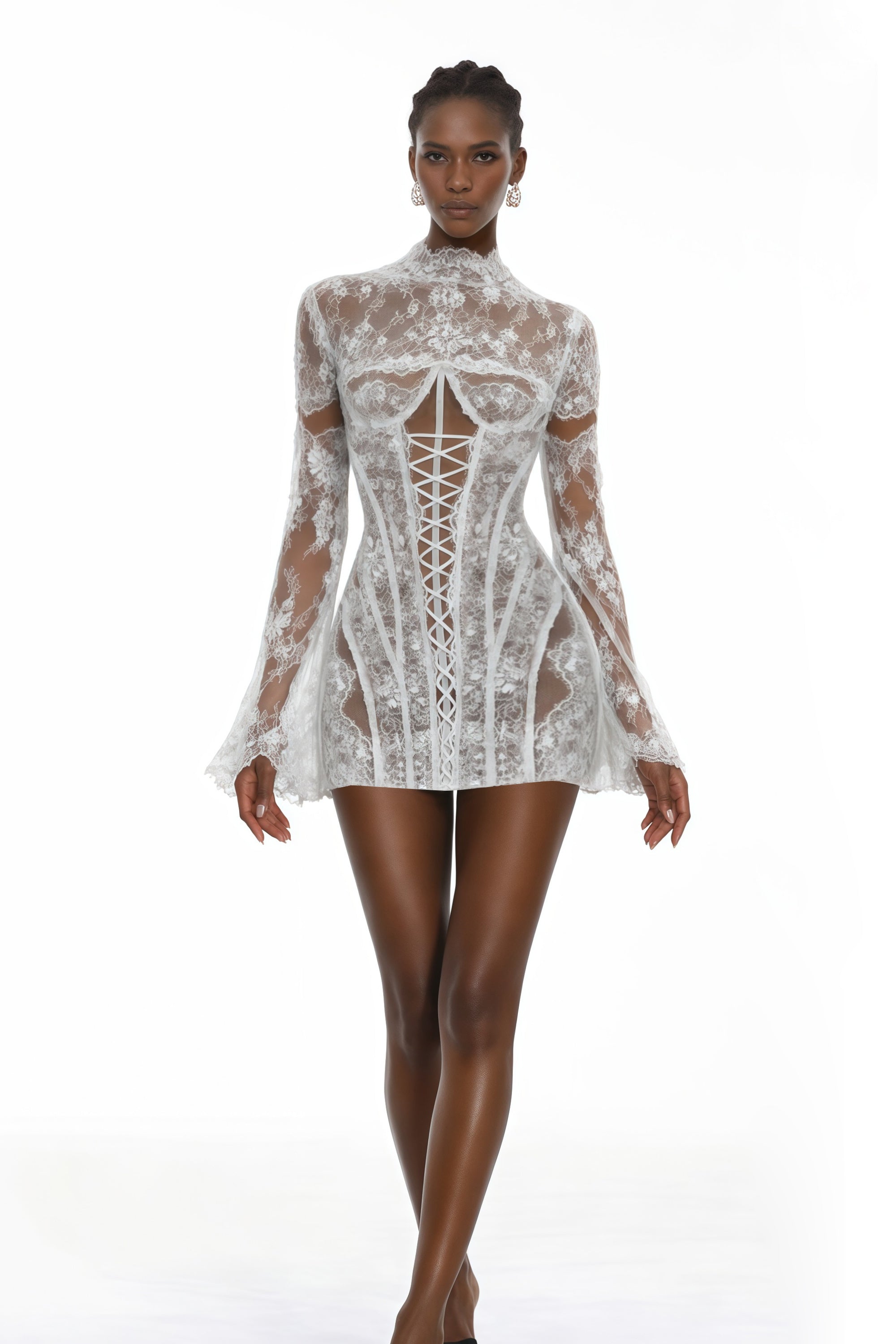 ロゼミューズ Sheer flare ribbon mini dress 白 Sheer flare ribbon 